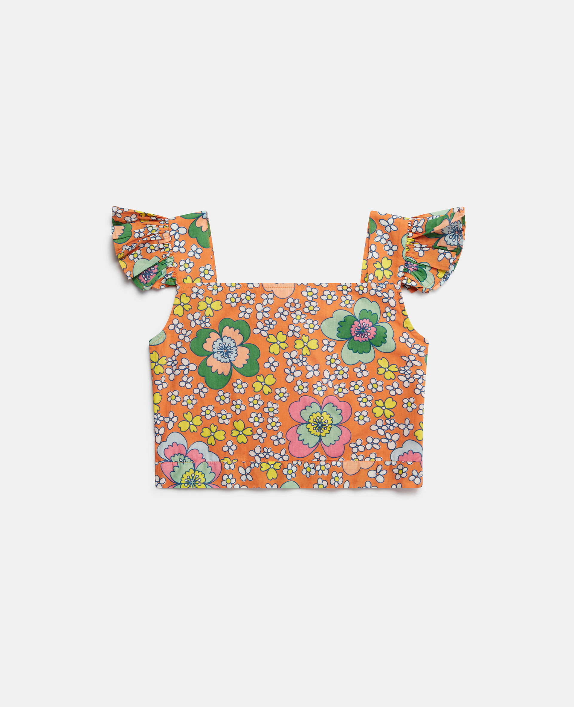 Retro Flower Print Crop Top-Orange-large image number 0
