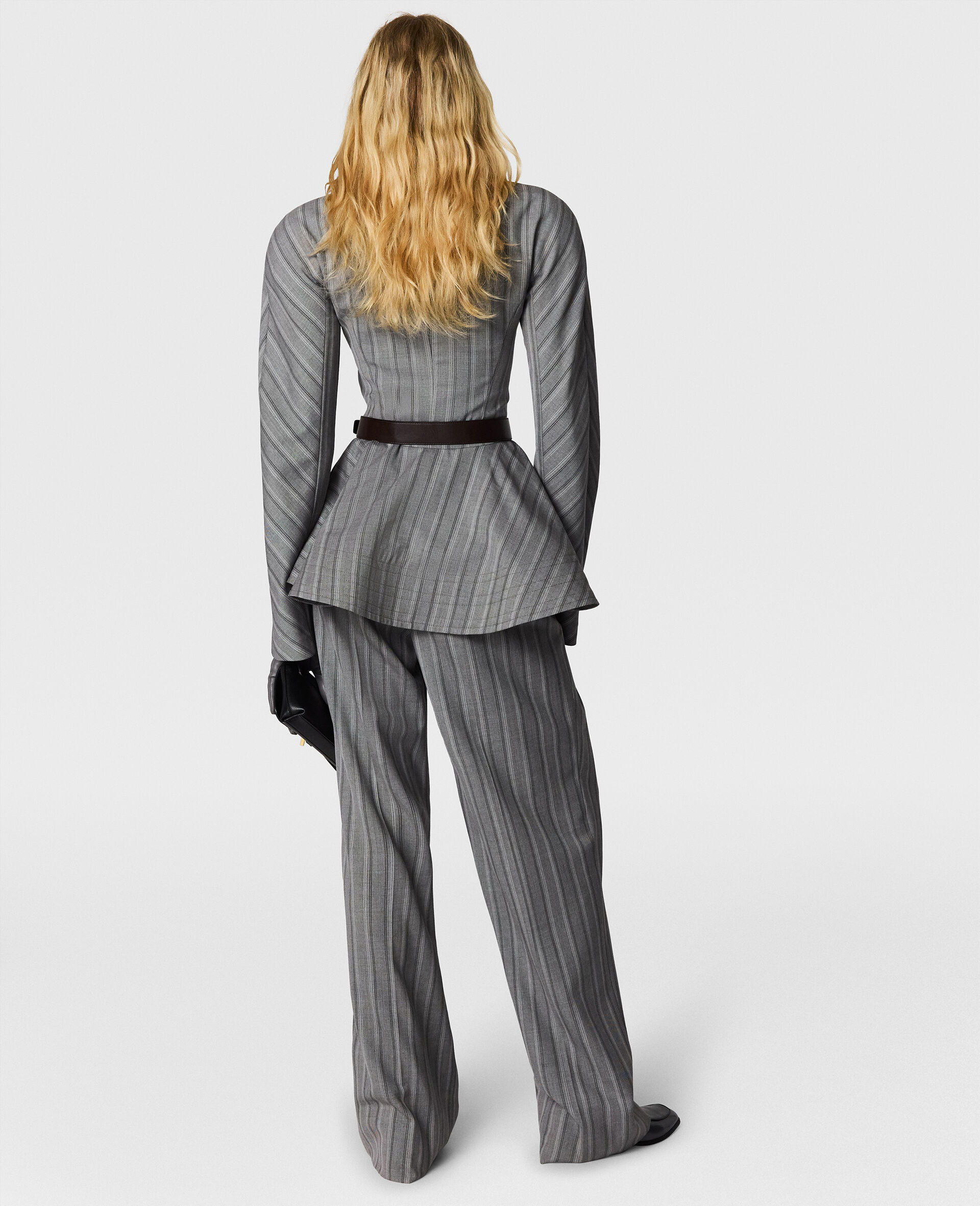 Striped Lightweight Straight Trousers-Grey-large image number 3