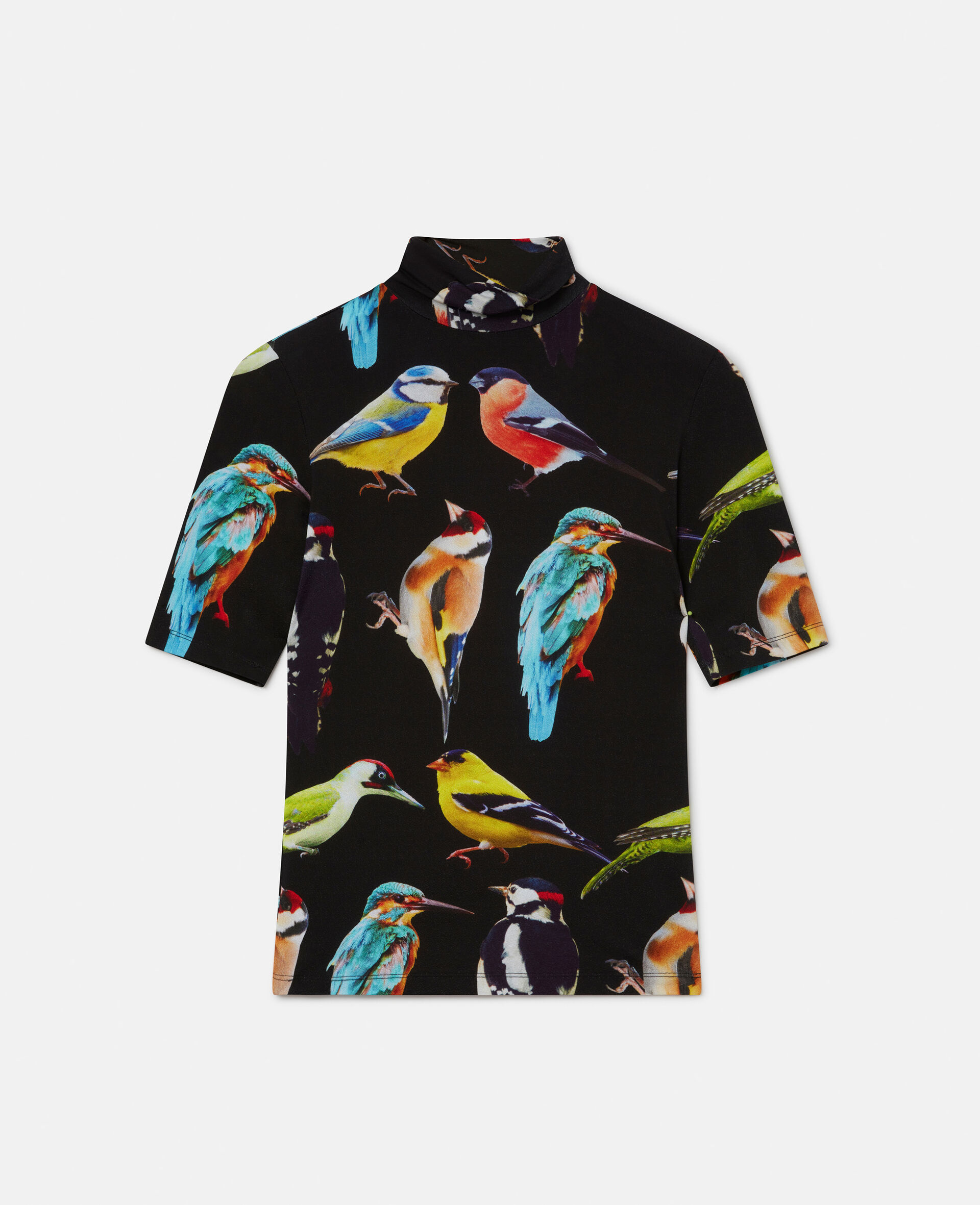 Bird Crest Print Stretch Top-Black-large image number 0