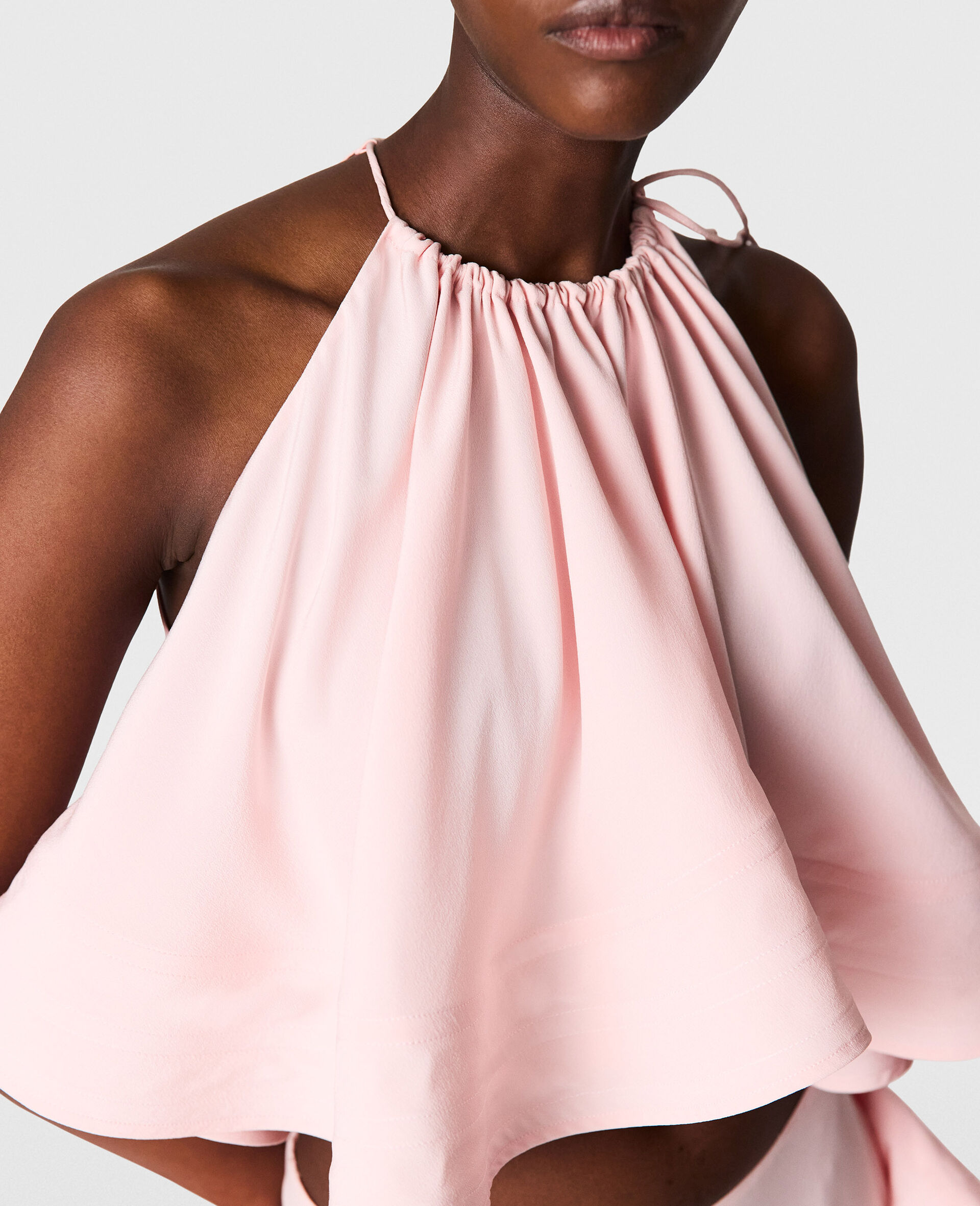 Halterneck Sleeveless Frill Top-Pink-large image number 2