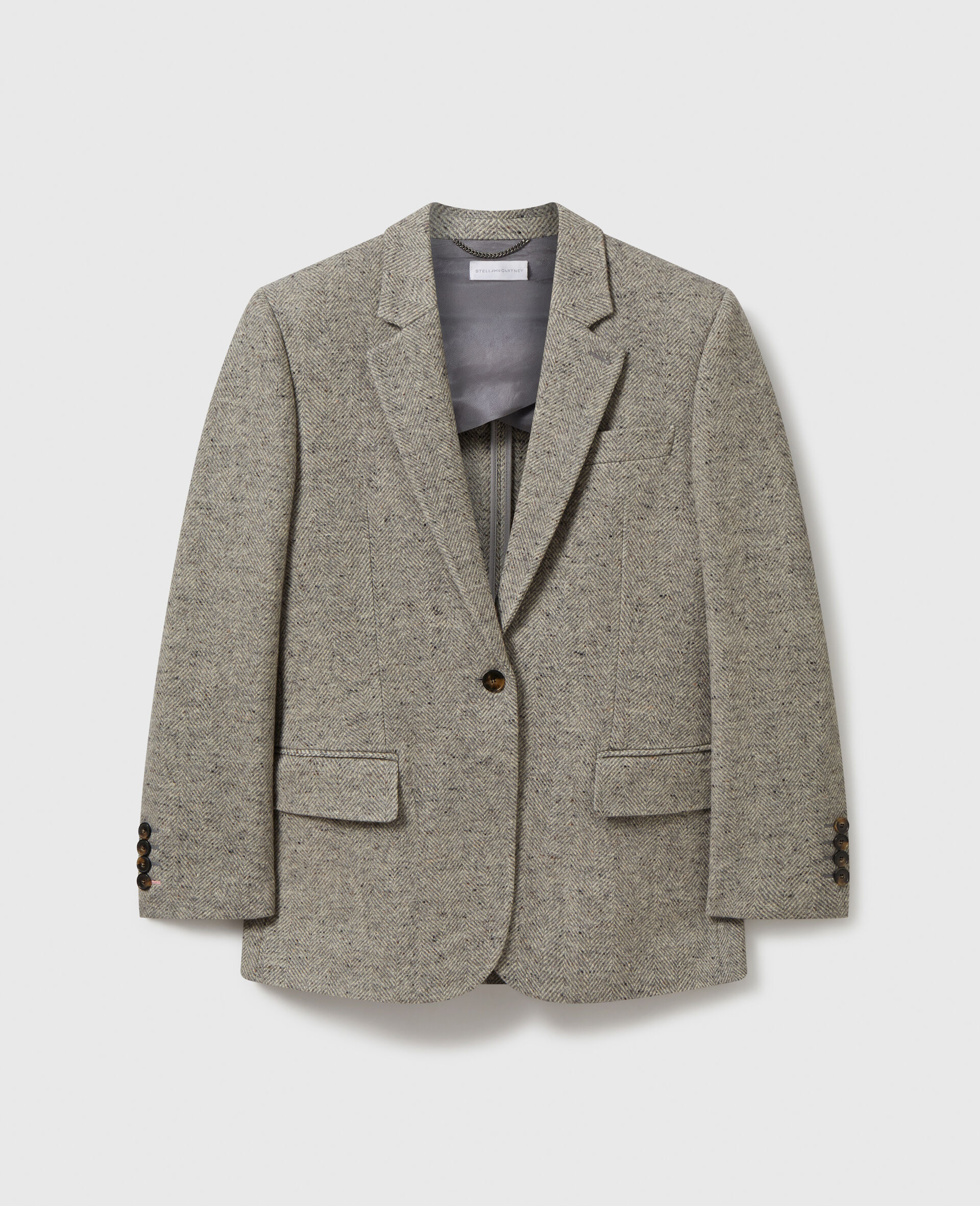 Einreihiger Blazer mit Fischgr&auml;tmuster-Grau-medium