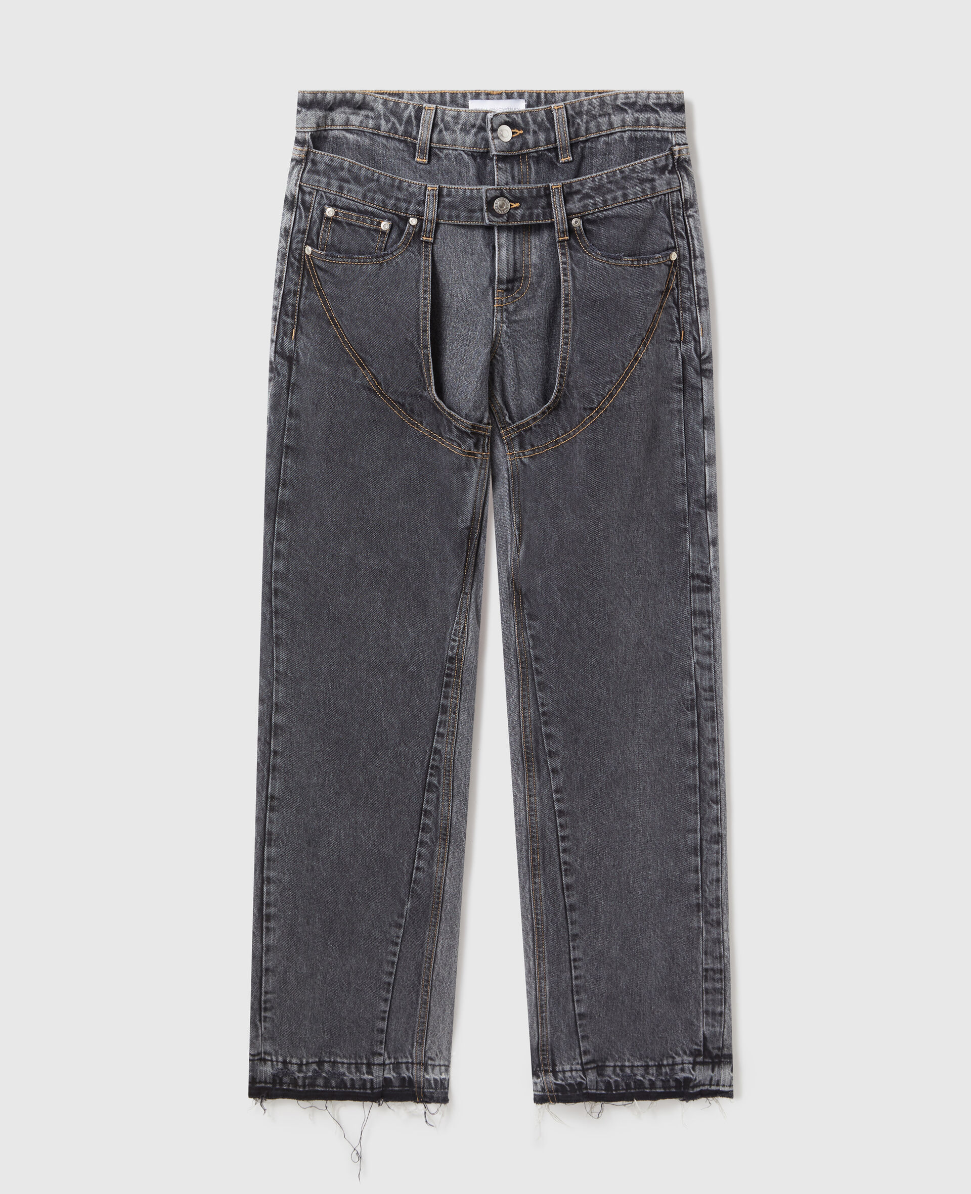 Double Waistband Chap Jeans-Black-large image number 0
