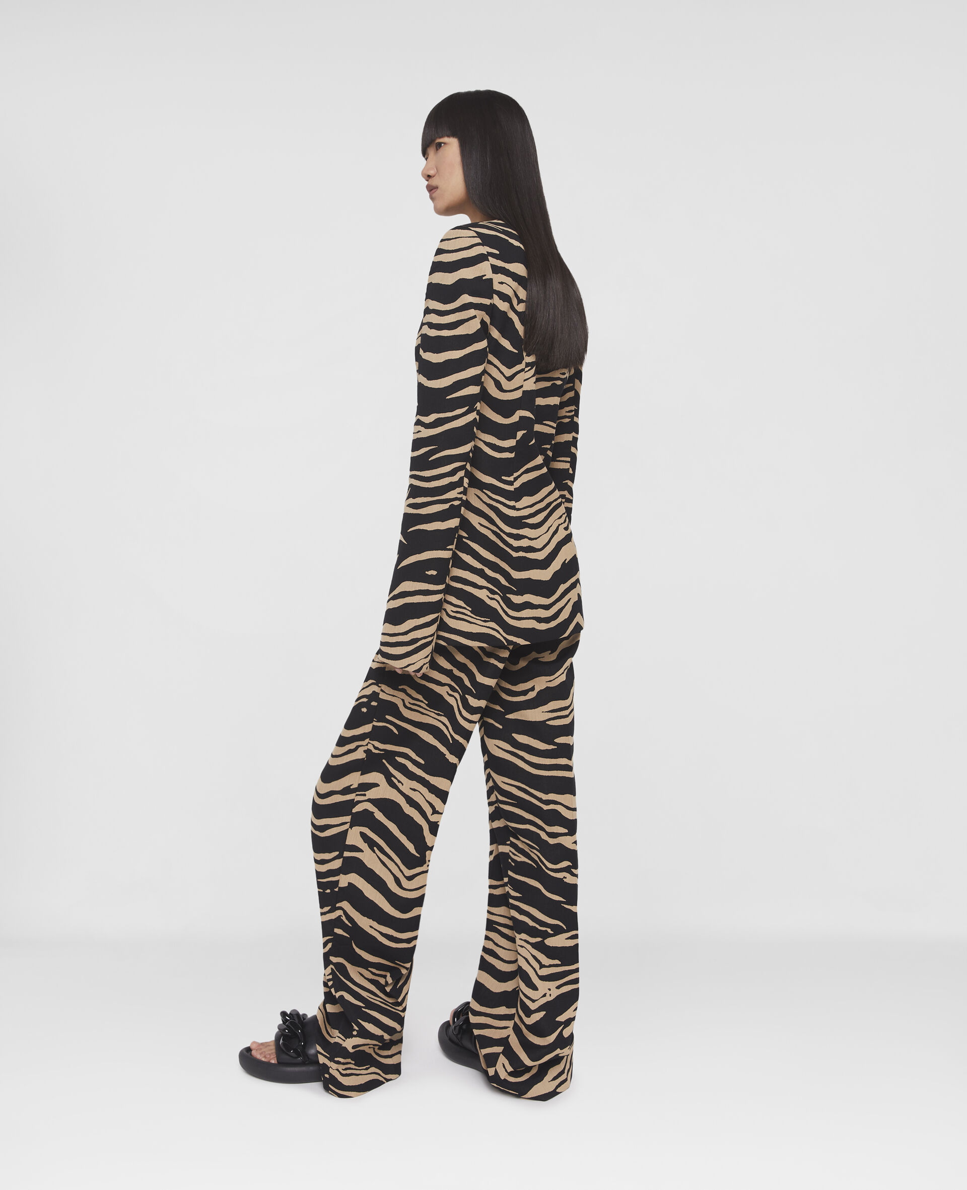 Tiger Print Tailored Straight Leg Trousers-Beige-large image number 3