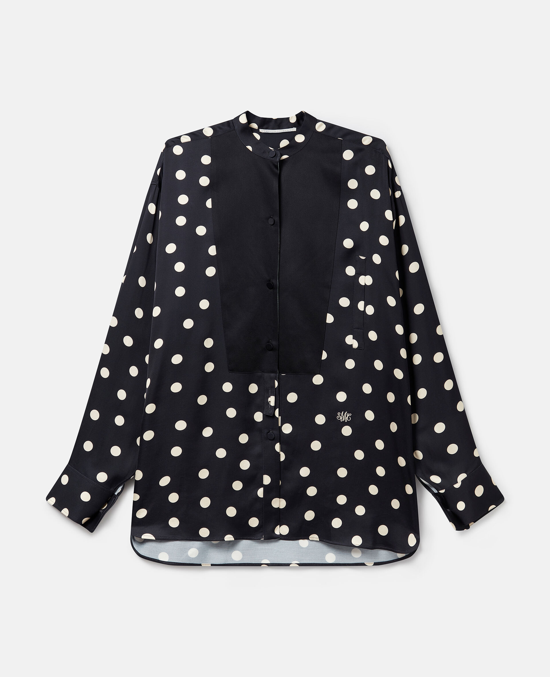 Oversized Polka Dot Tuxedo Shirt-Black-large image number 0