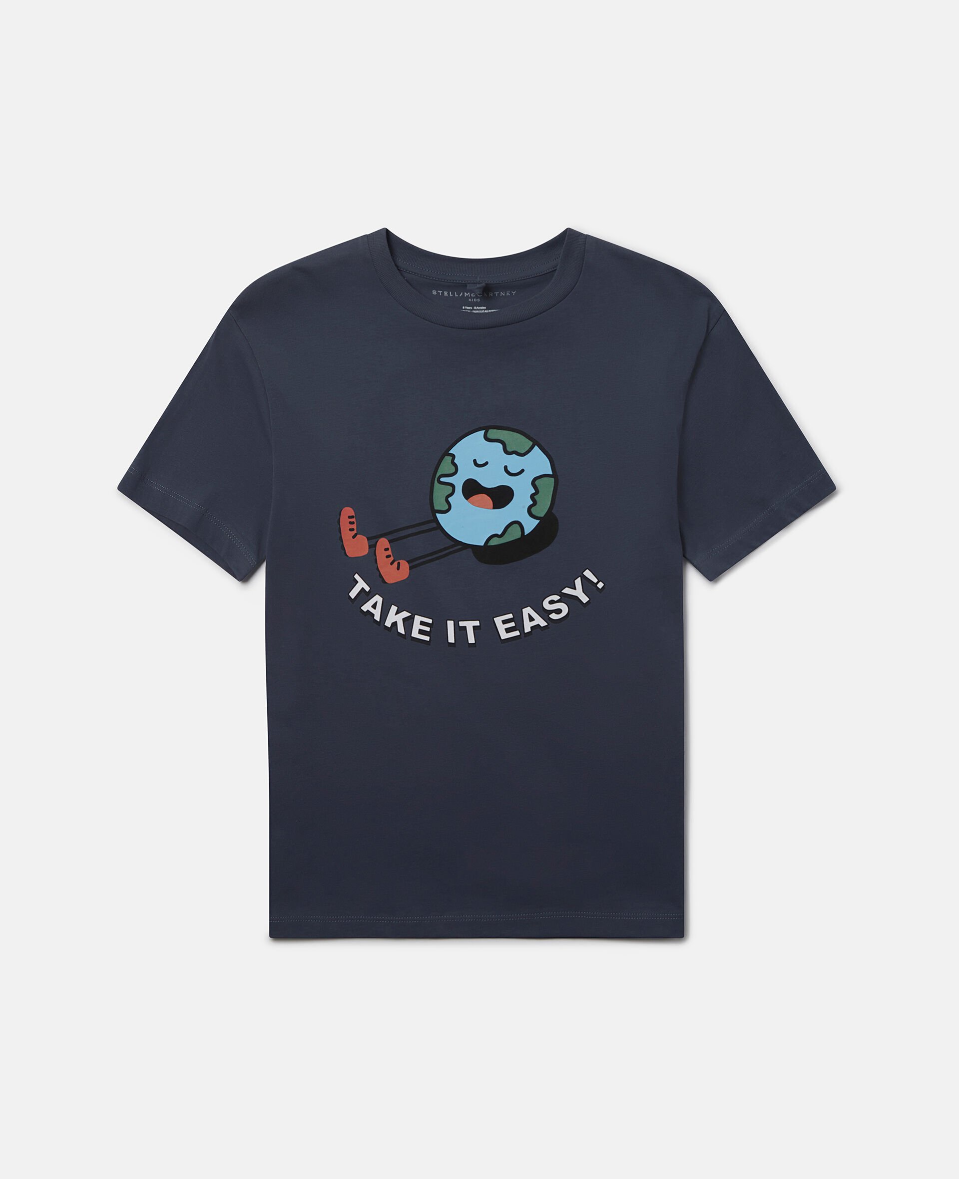'Take It Easy!' Slogan T-Shirt-Blue-large image number 0