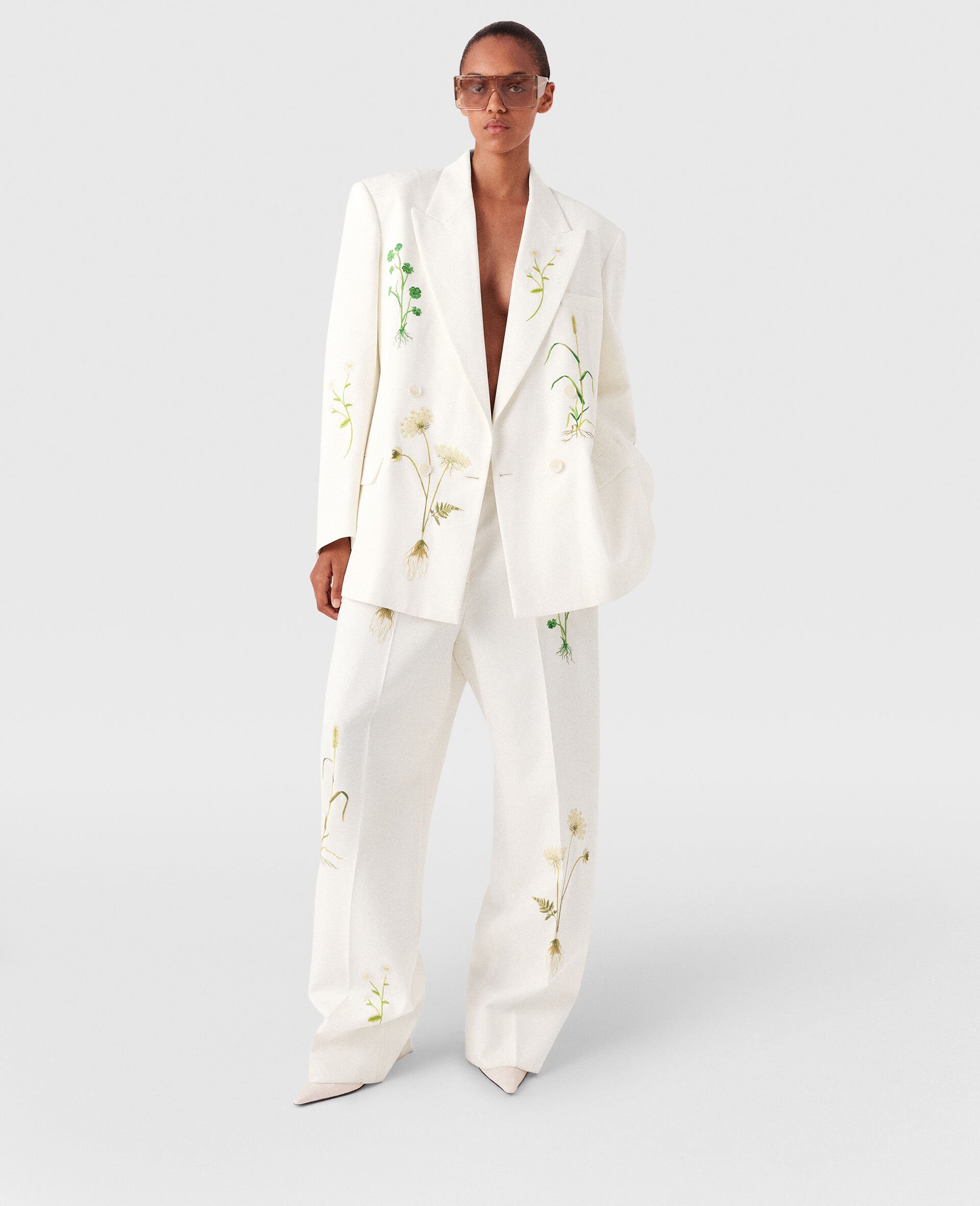 Low-Rise Floral Straight-Leg Pants-Cream-large image number 1