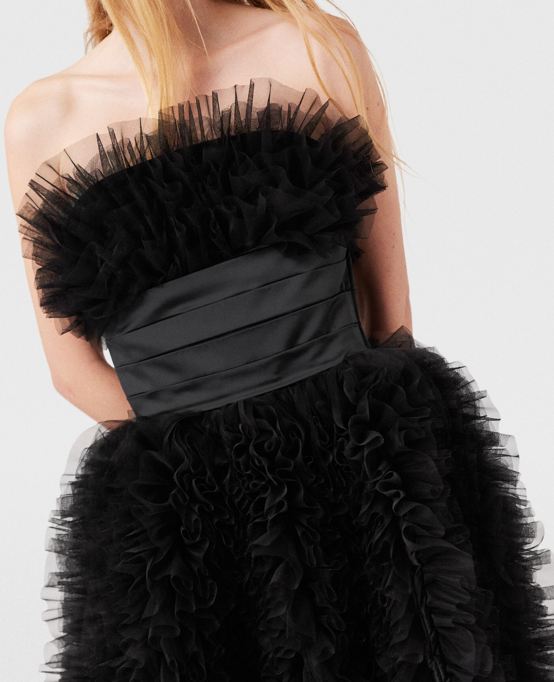 Panelled Waist Taffeta Midi Dress-Black-large image number 2