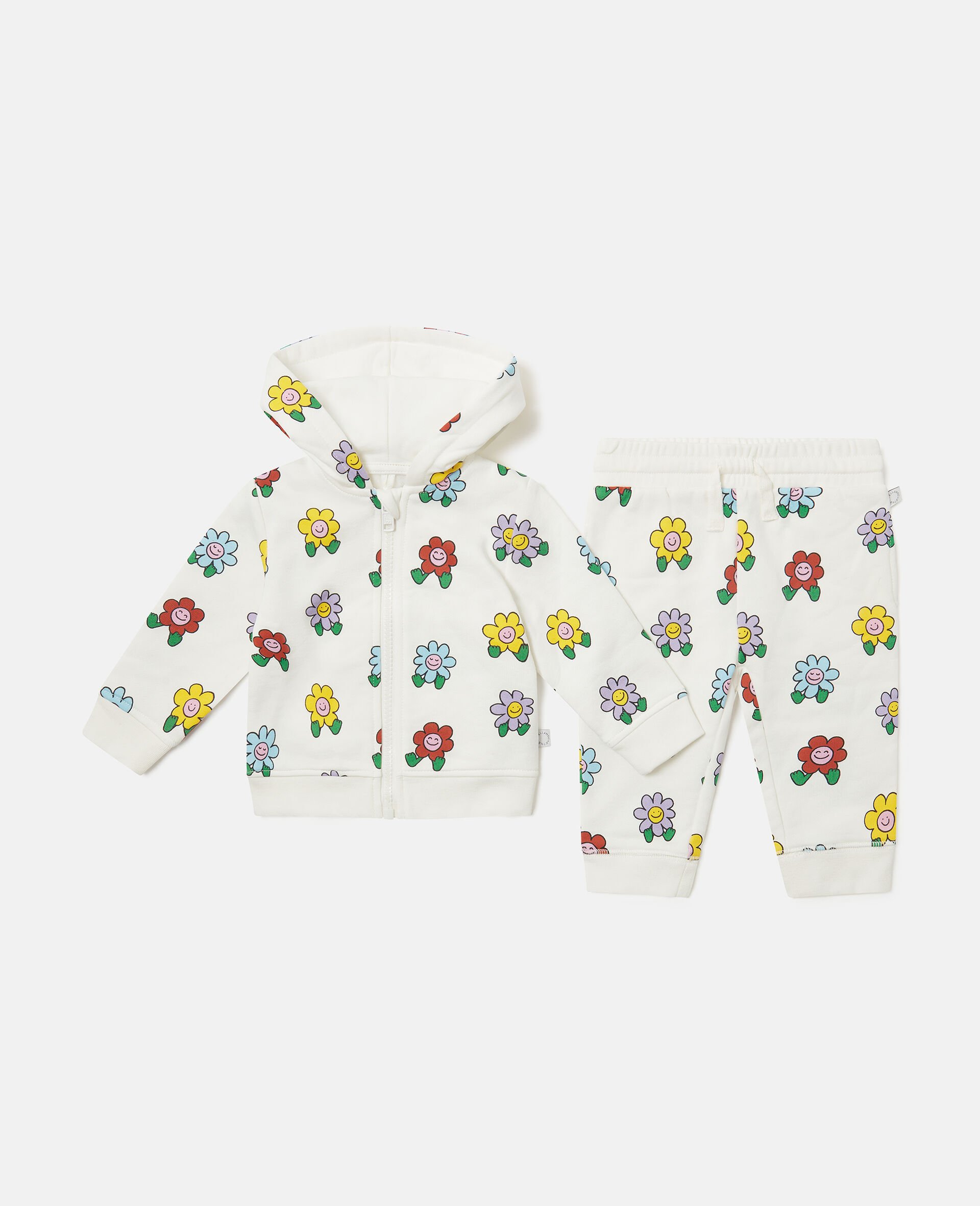 Flower Print Tracksuit Set-White-medium