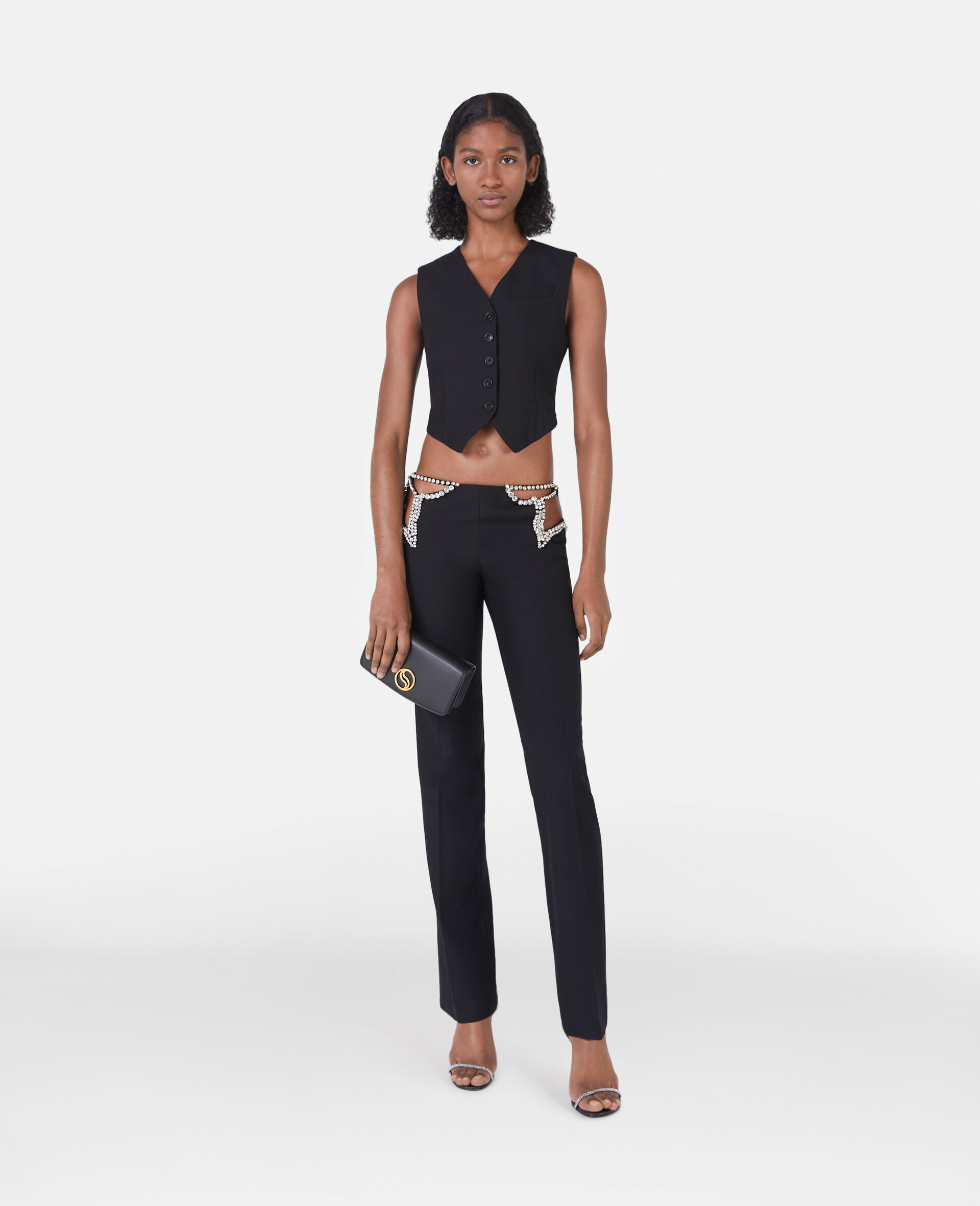 Pantaloni Stella con Diamanti e Vita Ultra Bassa-Nero-model