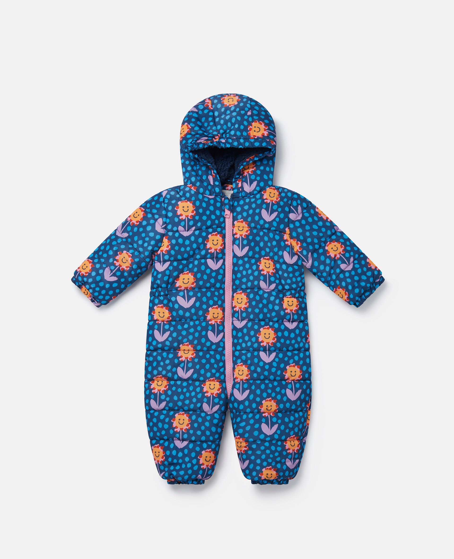 Smiling Flower Print Pramsuit-Blue-large image number 0