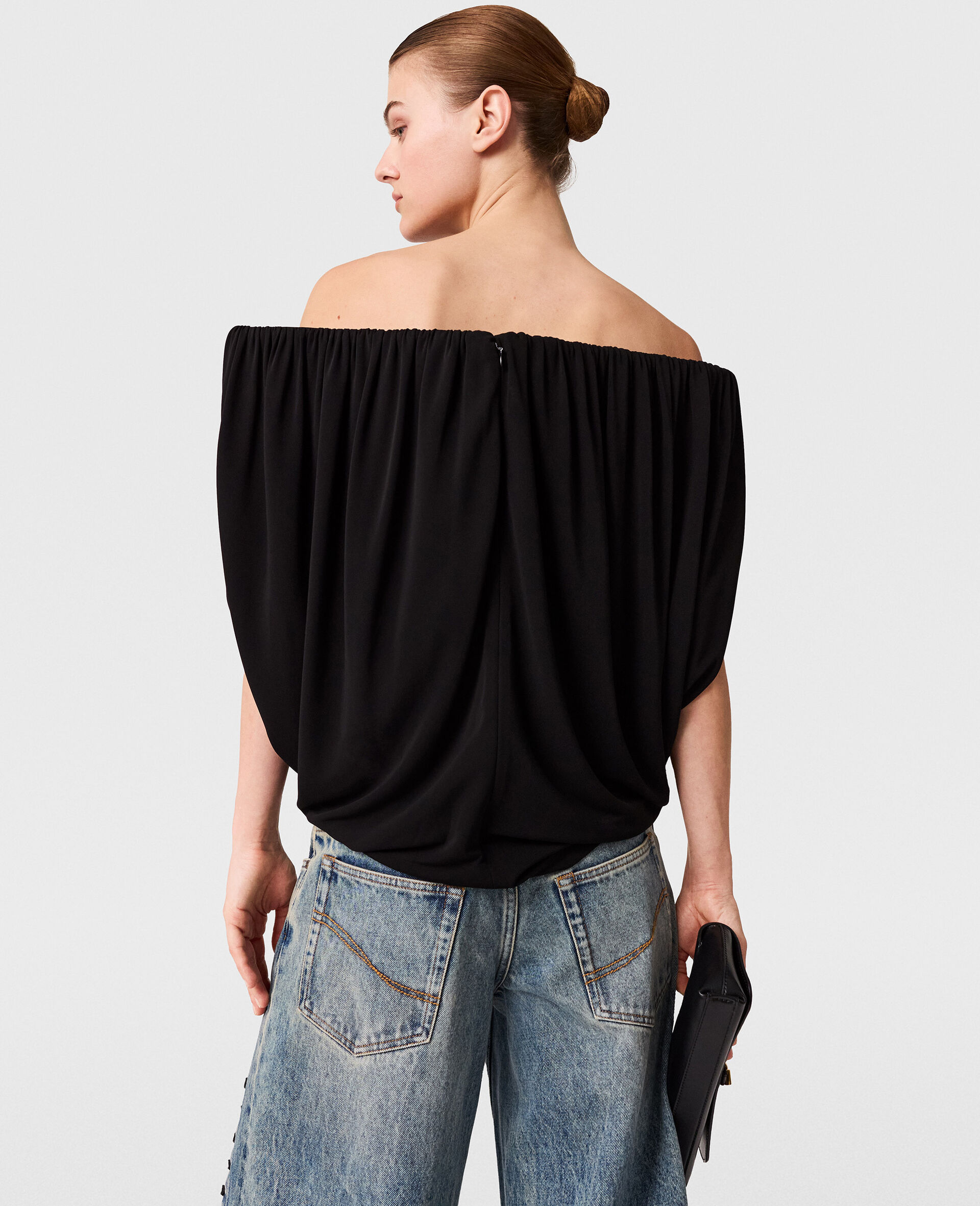 Haut bustier structure et plisse en crepe-Noir - Back image