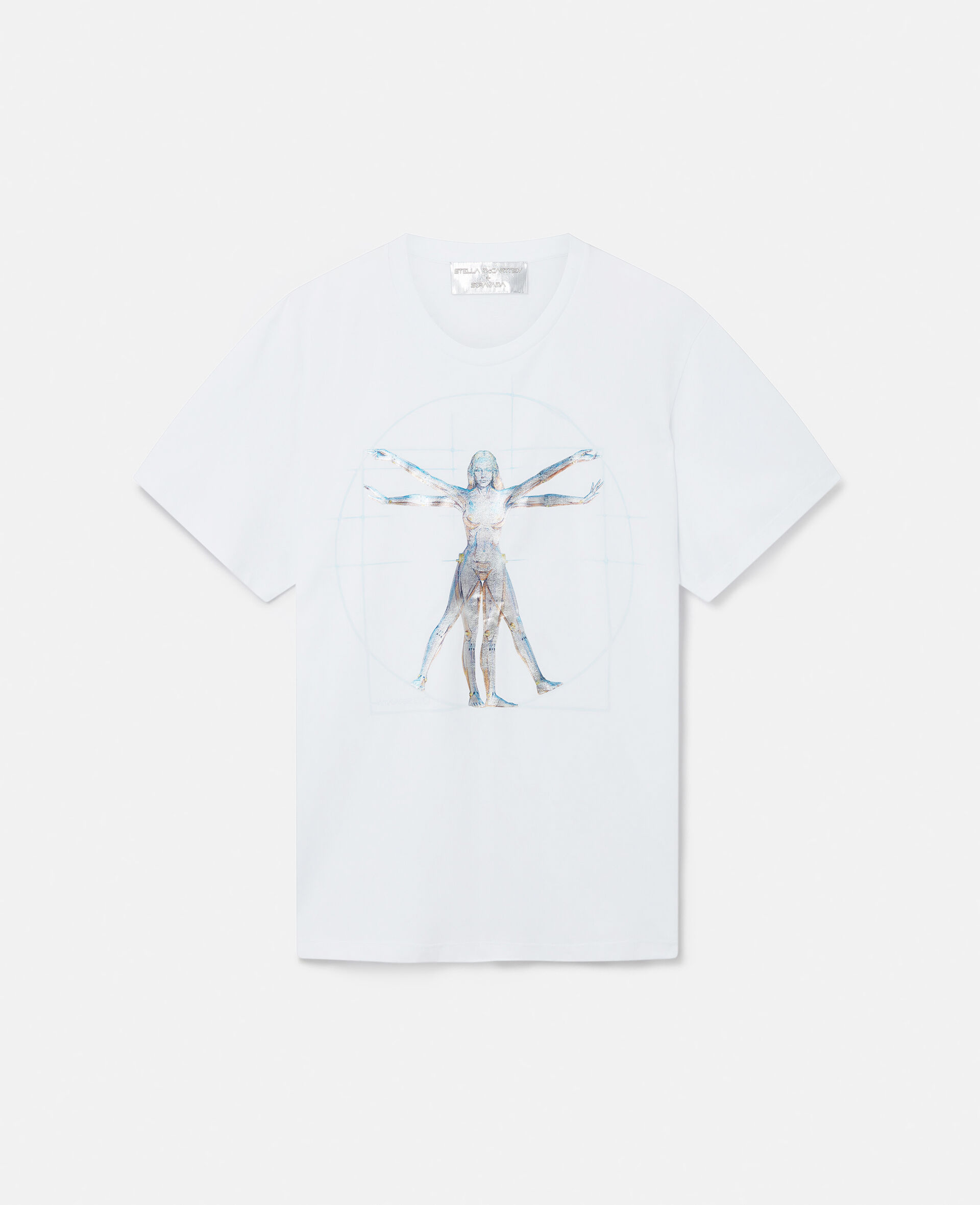 Oversize-T-Shirt aus Biobaumwolle mit vitruvianischer Frau als Motiv-Weiß-medium
