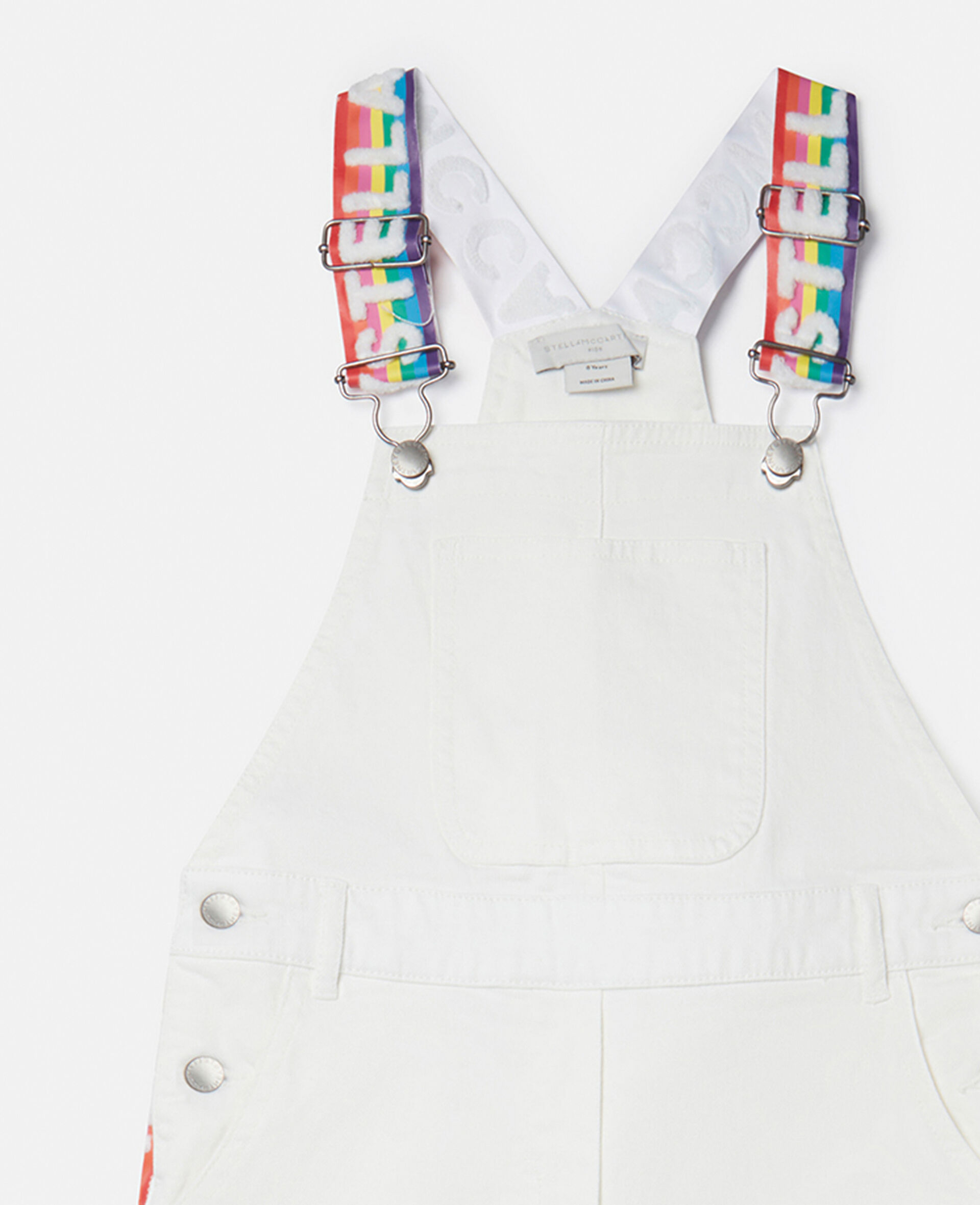 Rainbow Logo Tape Dungarees-White-large image number 1