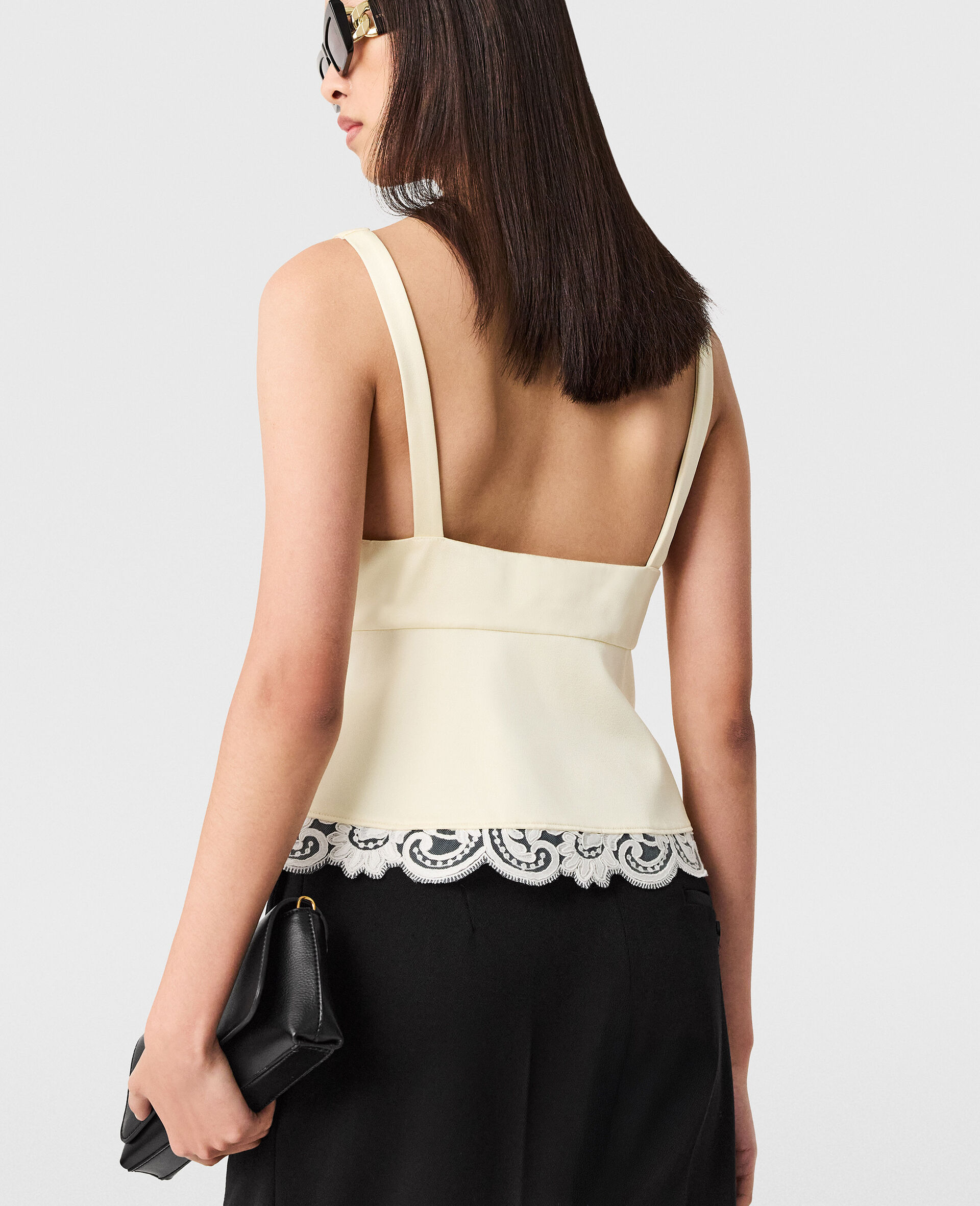 Lace-Trim V-Neck Top-Yellow-large image number 4