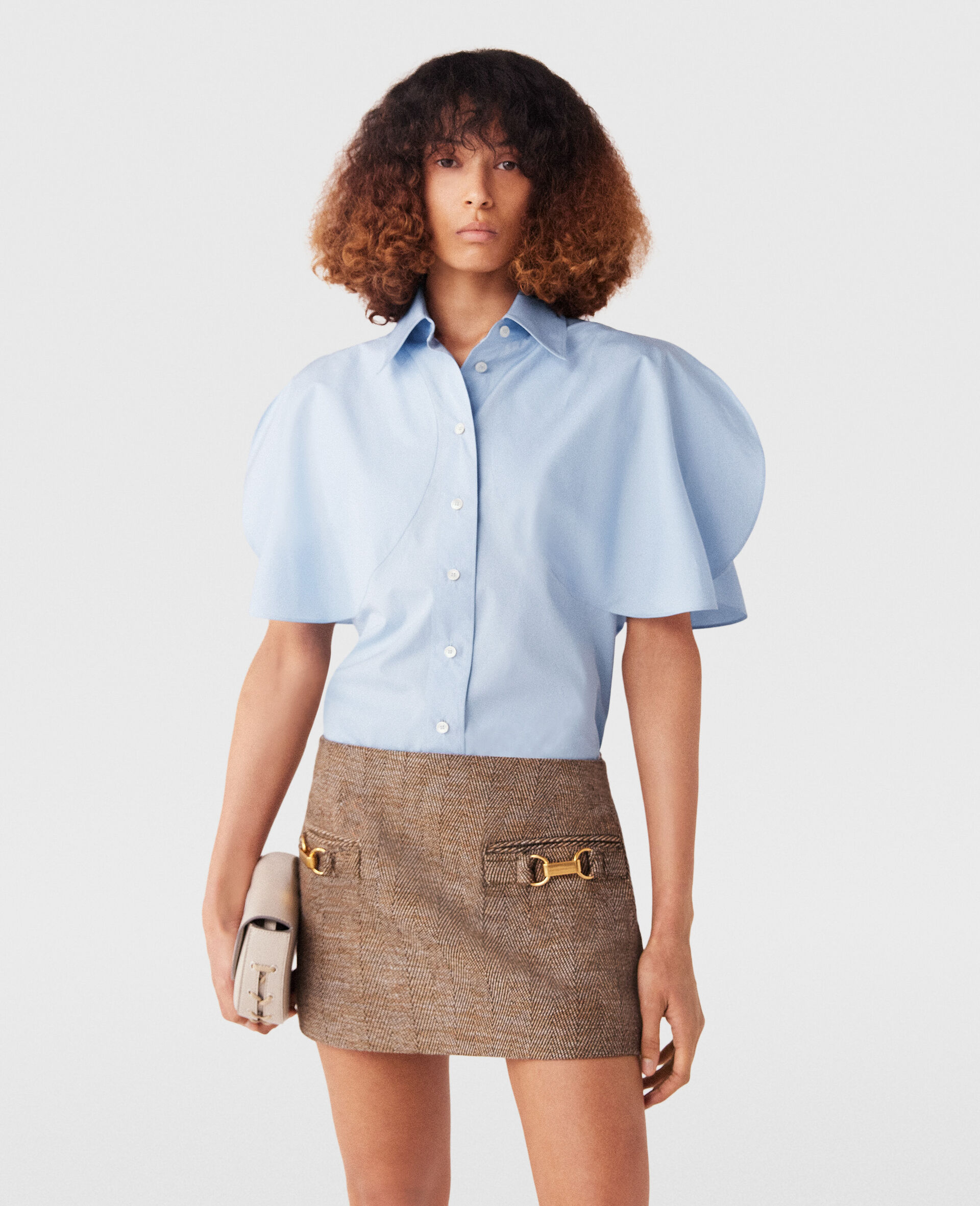 Camicia Svasata a Maniche Corte-Blu-model