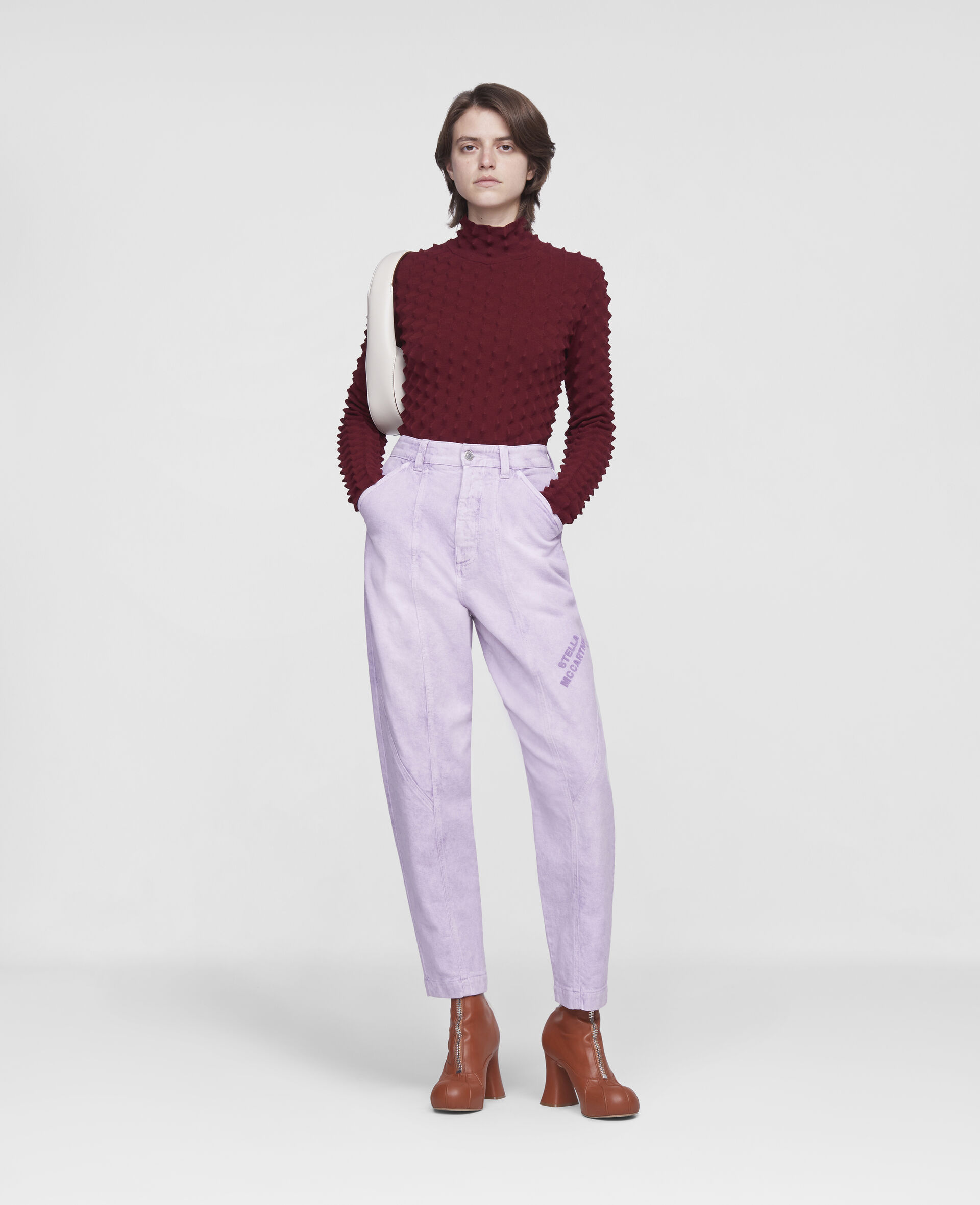 Cropped Denim Trousers-Purple-large image number 1