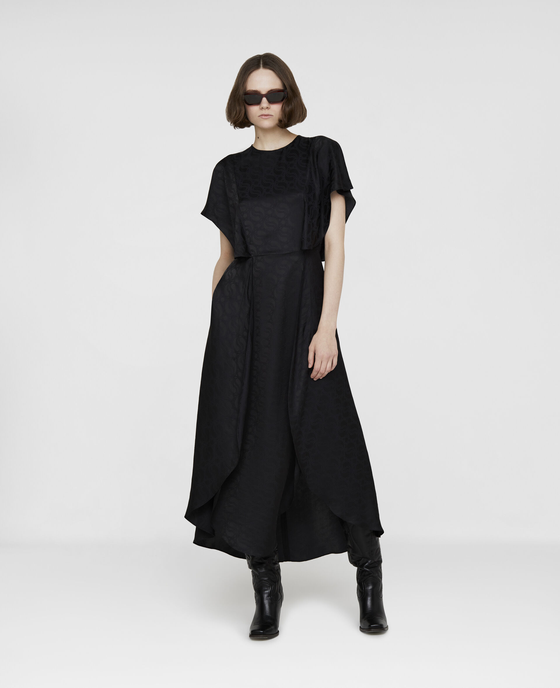 S-Wave Jacquard Maxi Dress-Black-medium