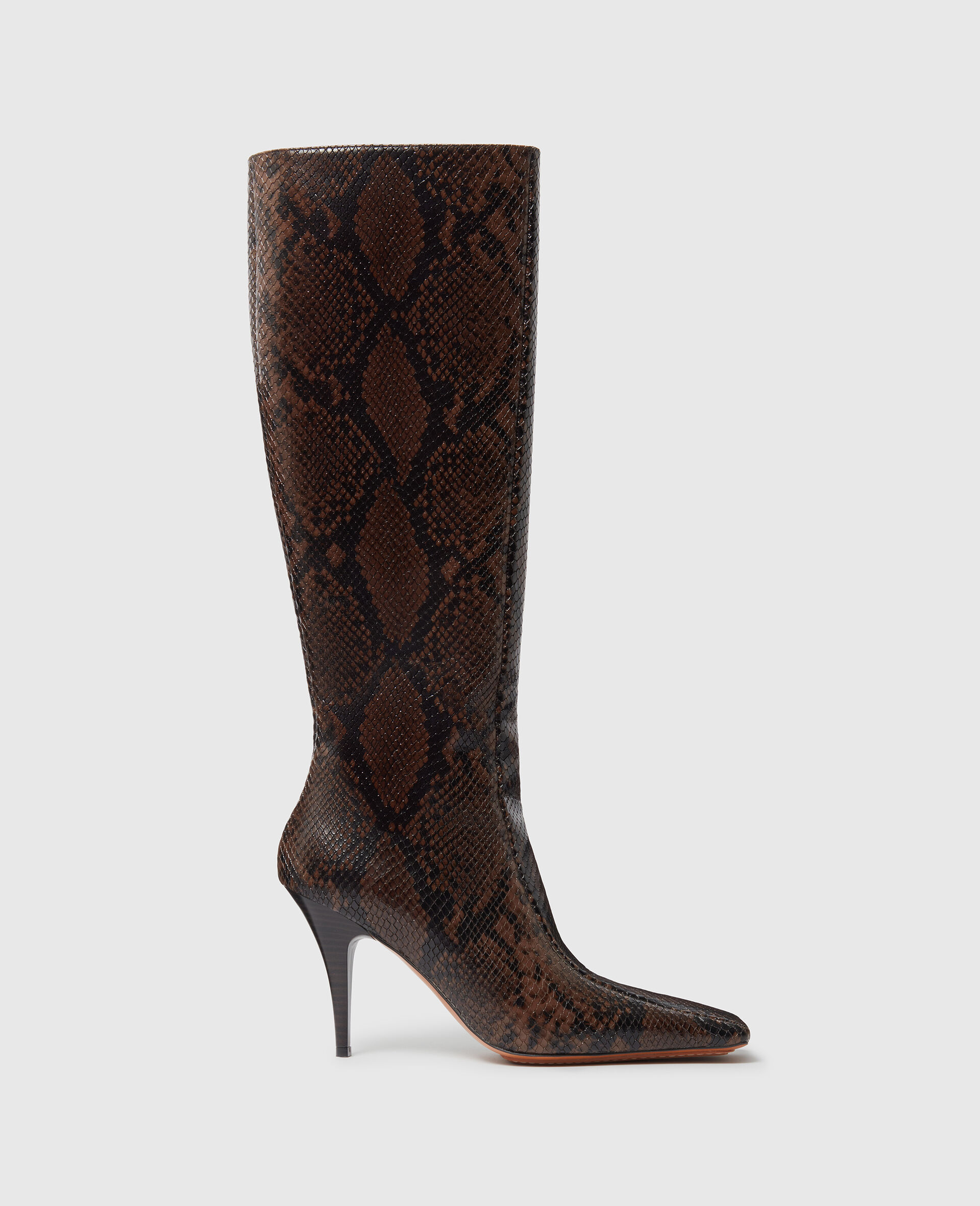 Square-Toe Snake Knee-High Stiletto  Boots-棕色-large image number 0