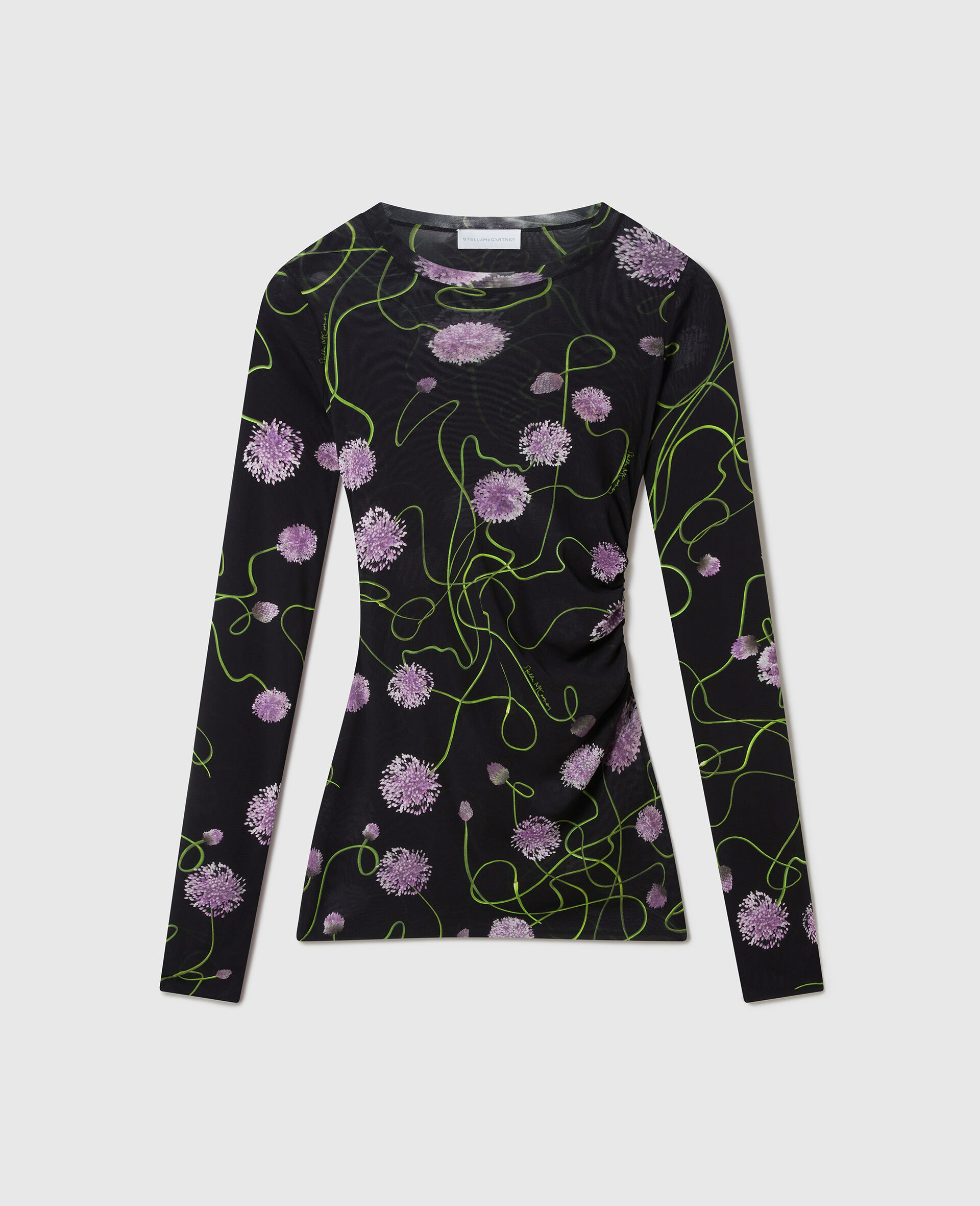 Mesh Twisted Floral Top-Black-medium