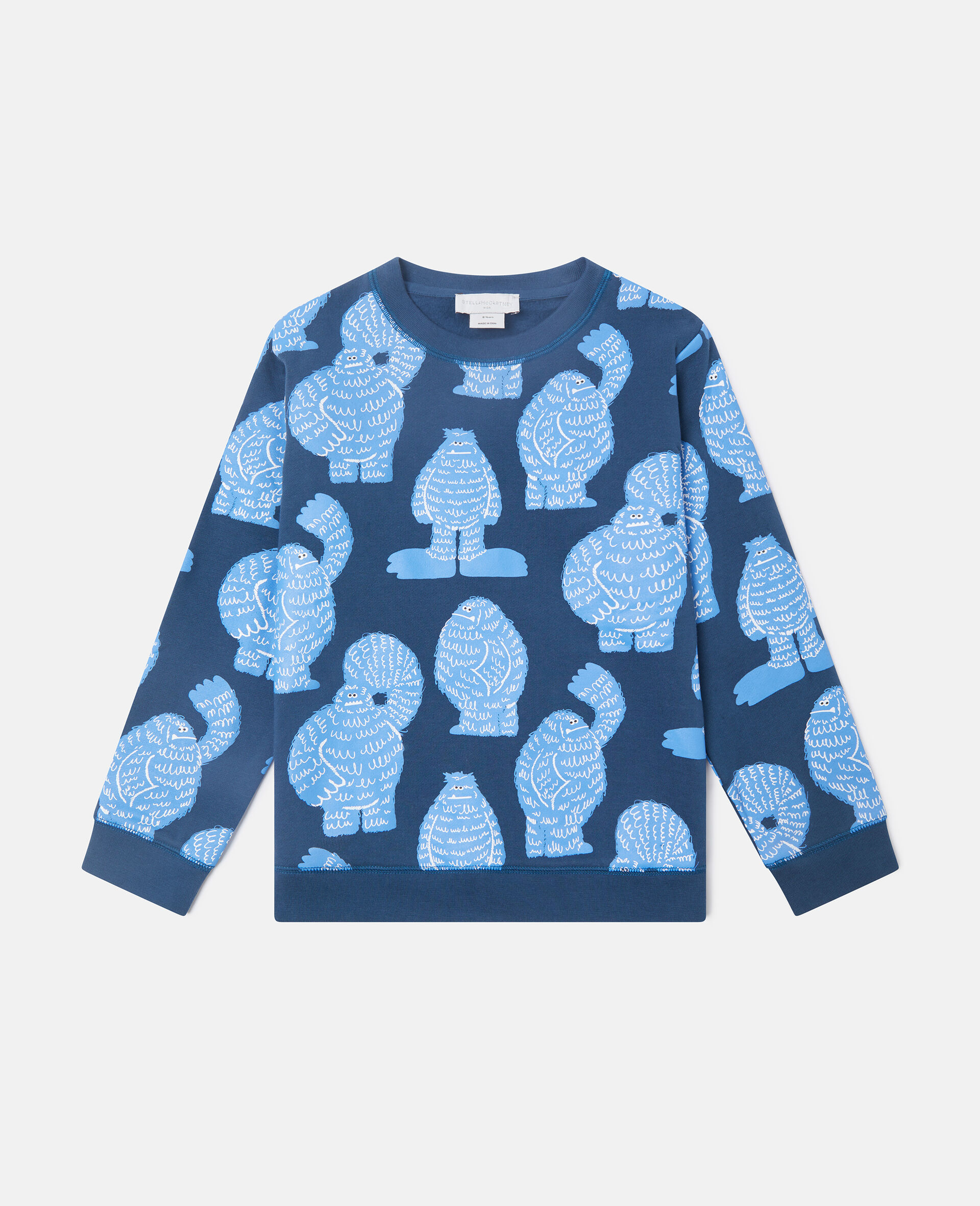 Monster Print Crewneck Sweatshirt-Blue-medium