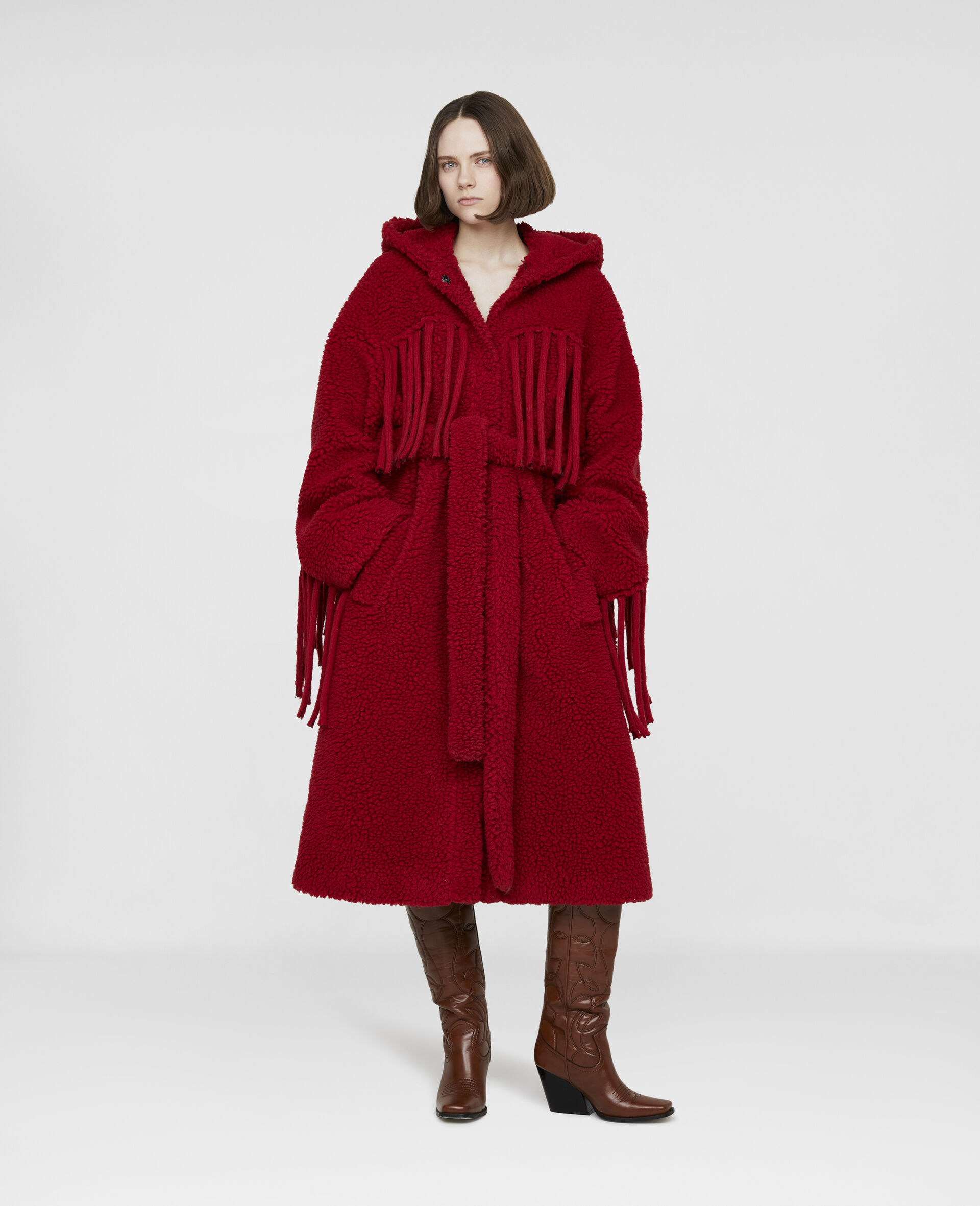 Teddy Coat with Fringing-Red-large image number 1
