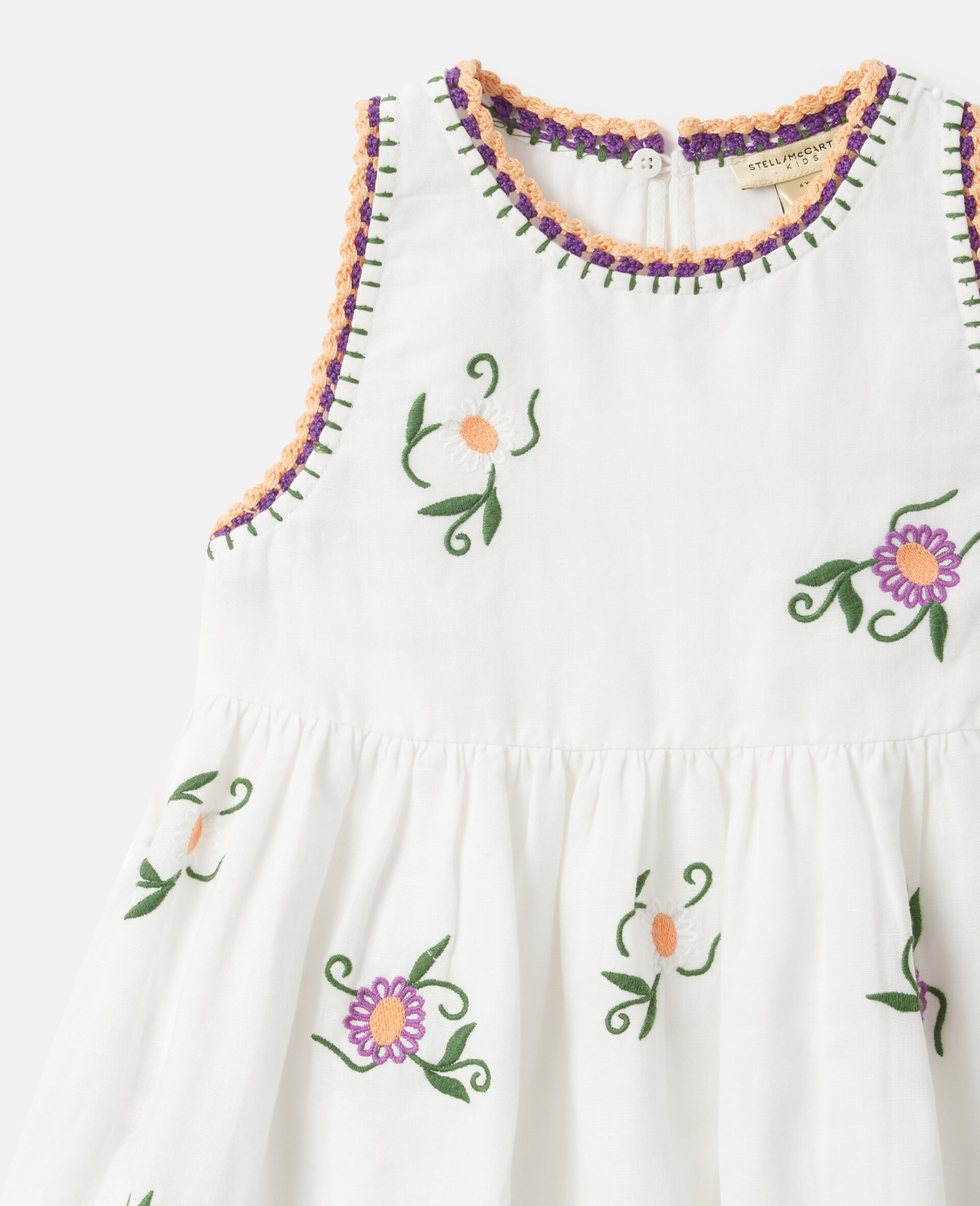 Embroidered Sleeveless Dress-White-medium