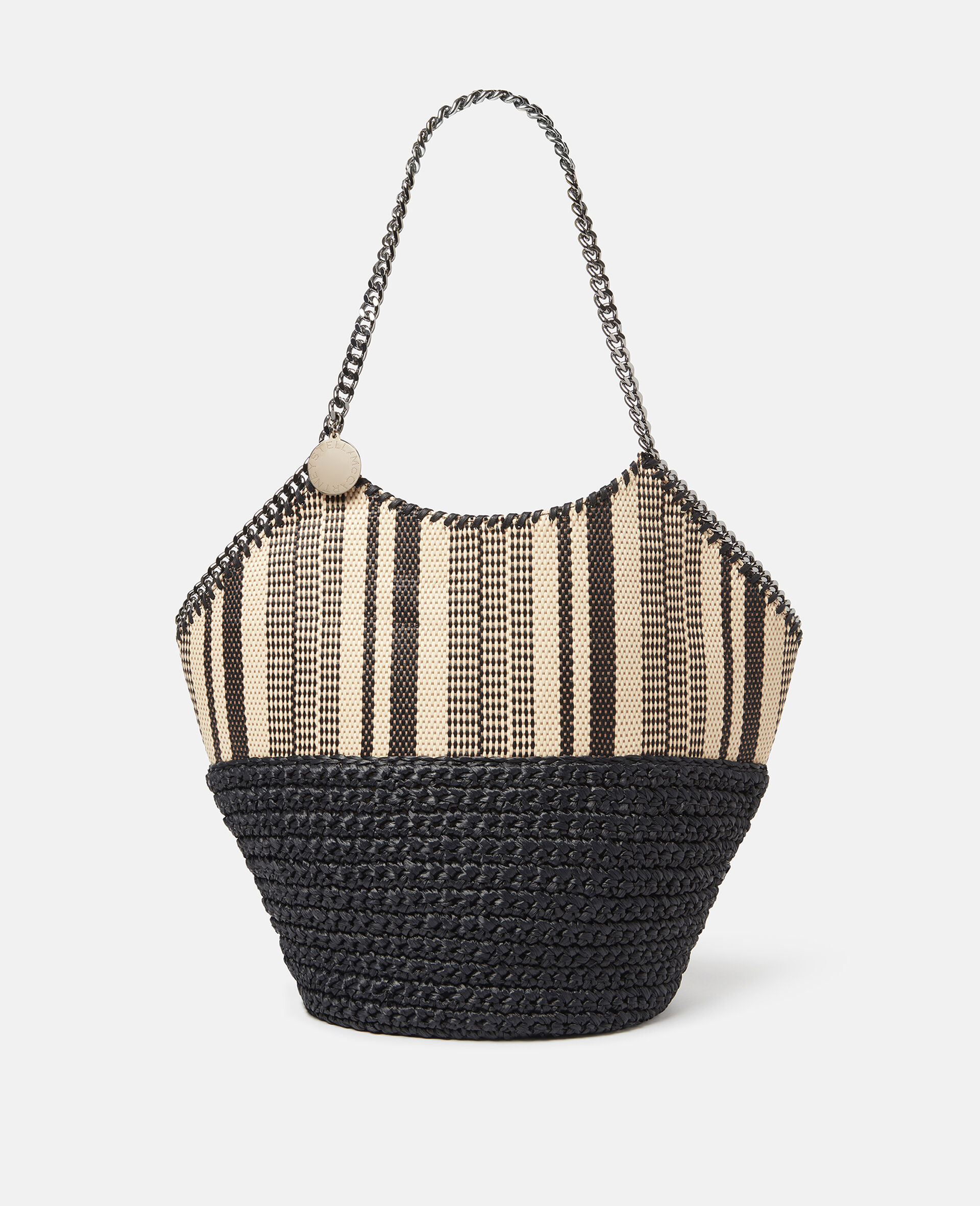 Falabella Large Striped Raffia Tote-Black-large image number 0