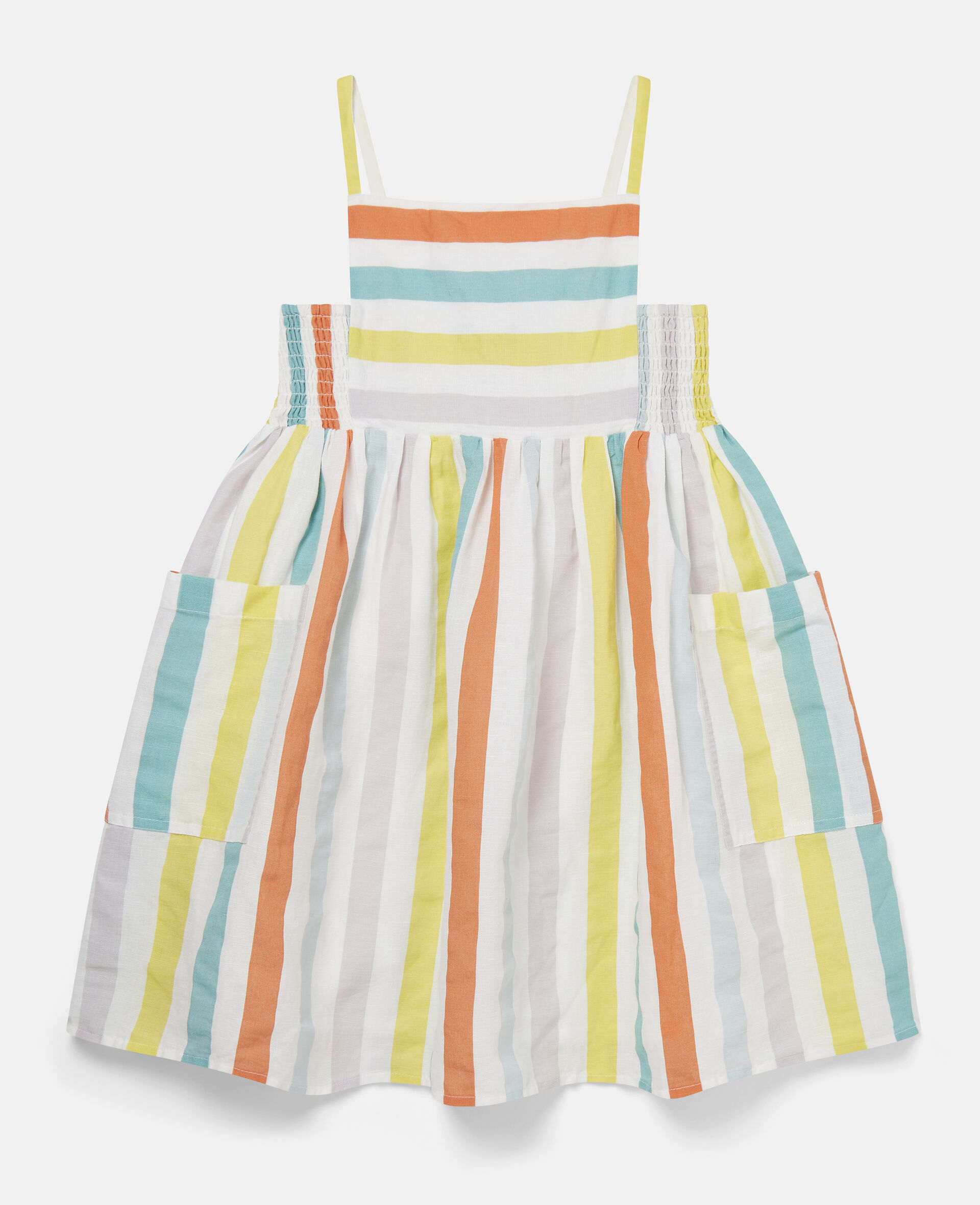 Striped Linen & Cotton Dress-Multicoloured-large