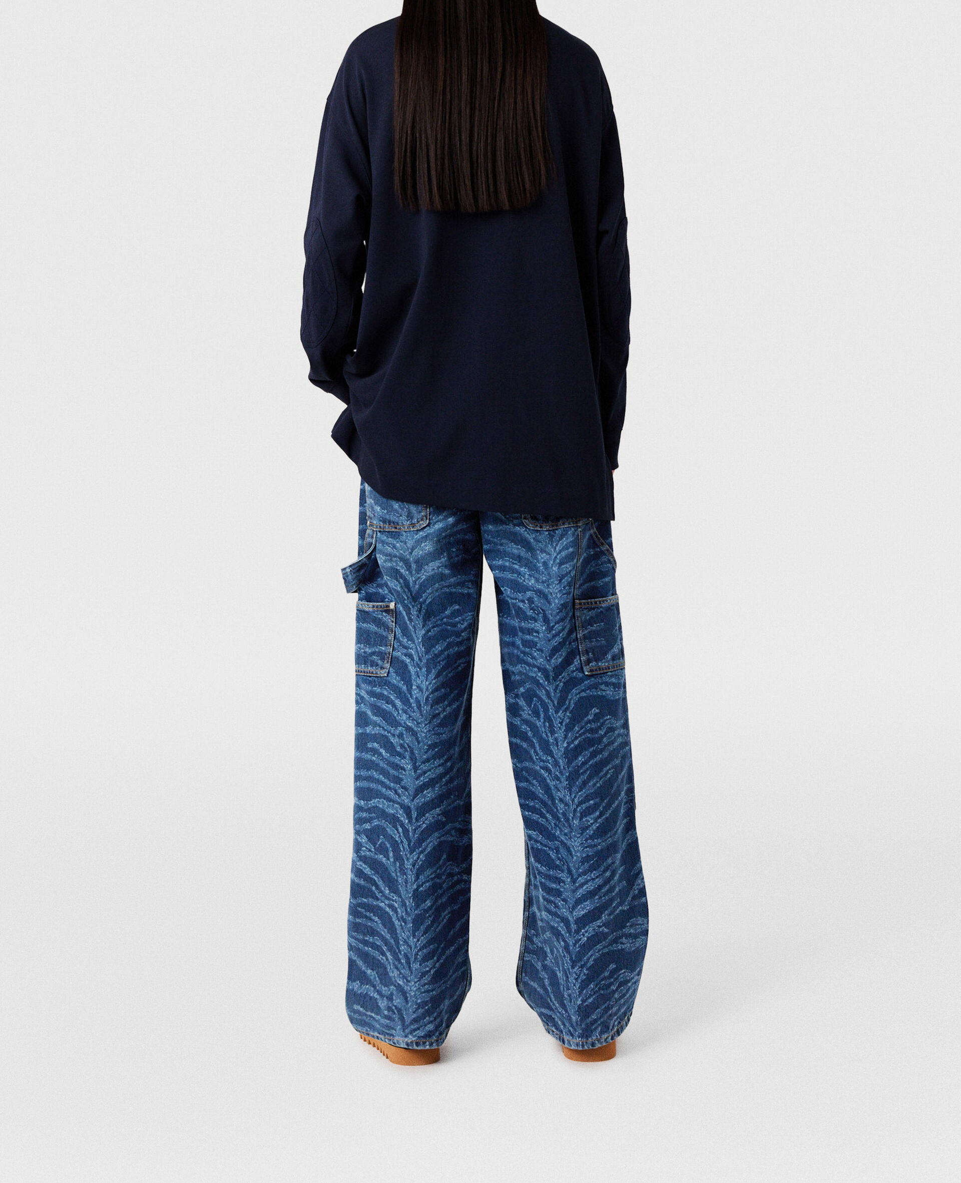 Cat-Embroidered Sweatshirt Dress-Blue-large image number 3