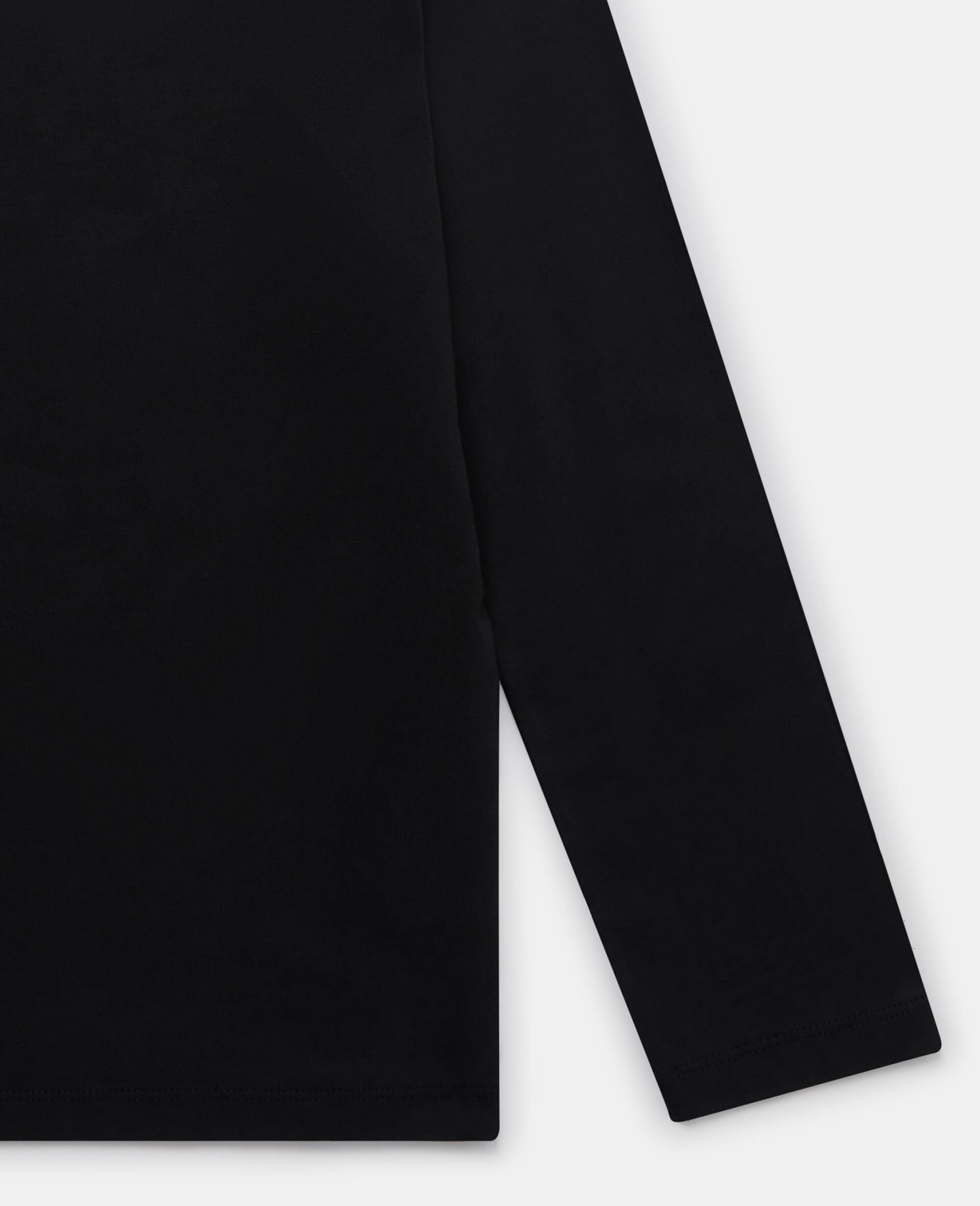 Flower Embroidery Long Sleeve T-Shirt-Black-large image number 3