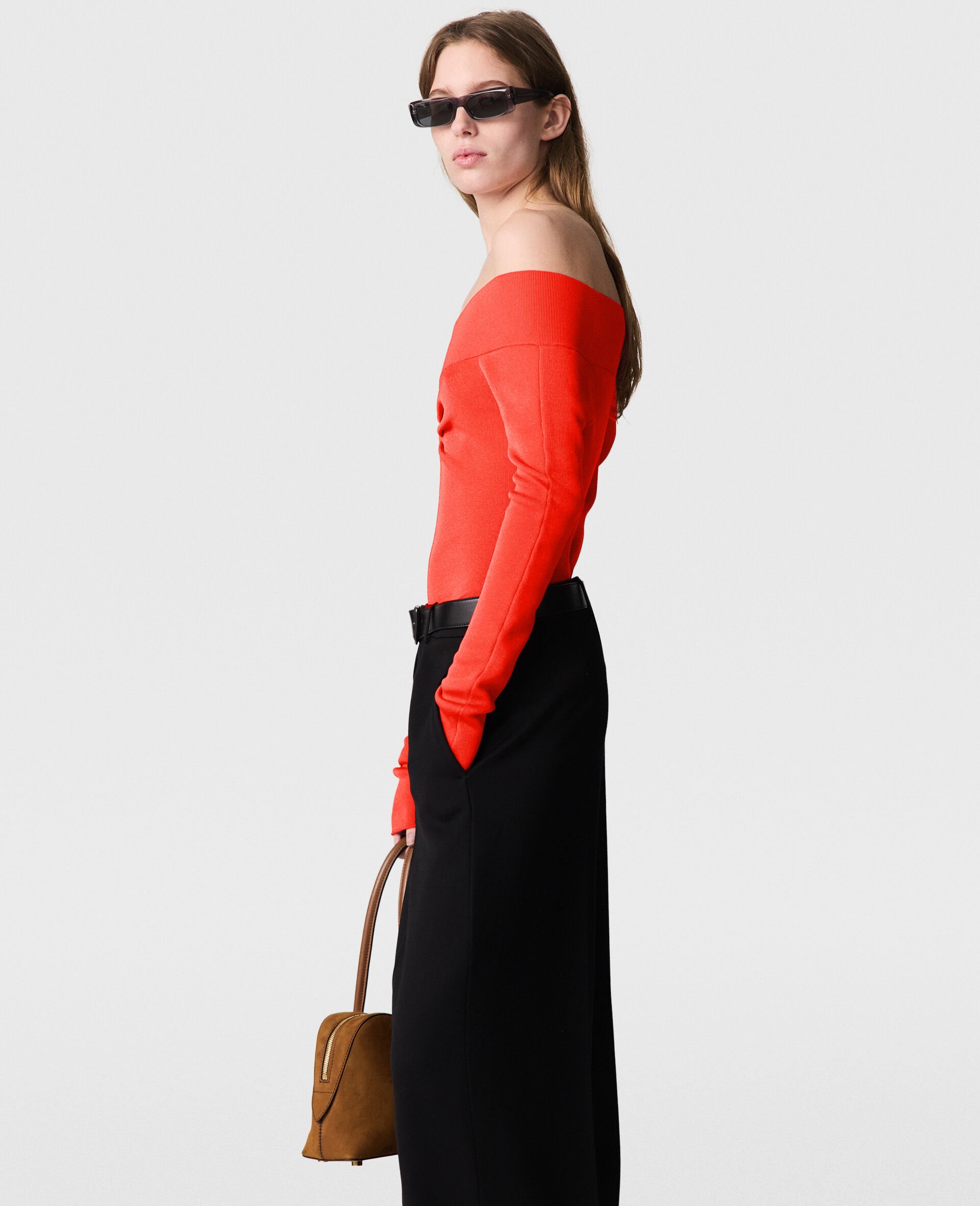 Sheer Long-Sleeve Mesh Top-Red-large image number 2