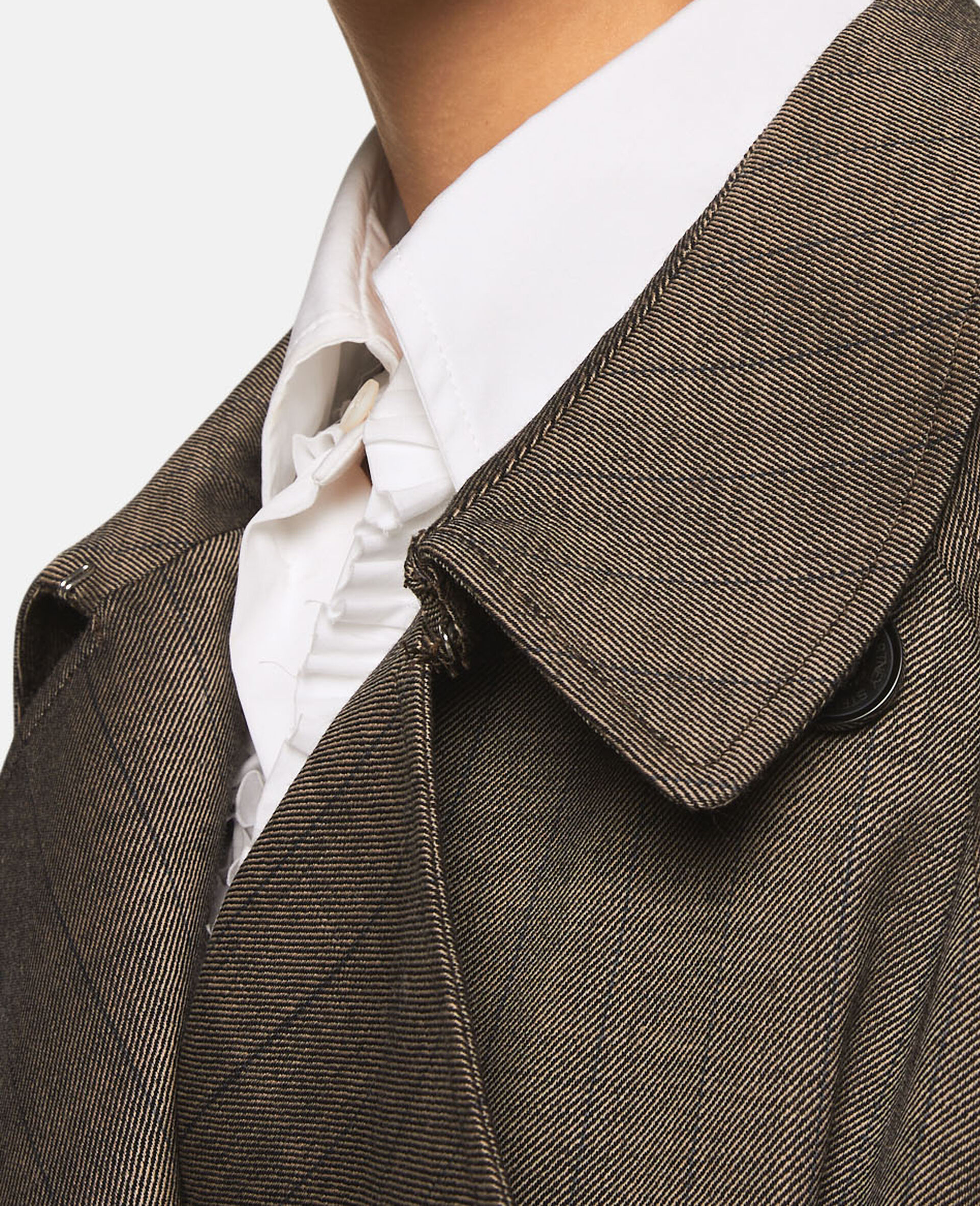 Gekürzter Trenchcoat aus Wolle mit Nadelstreifen-Grau-large image number 5