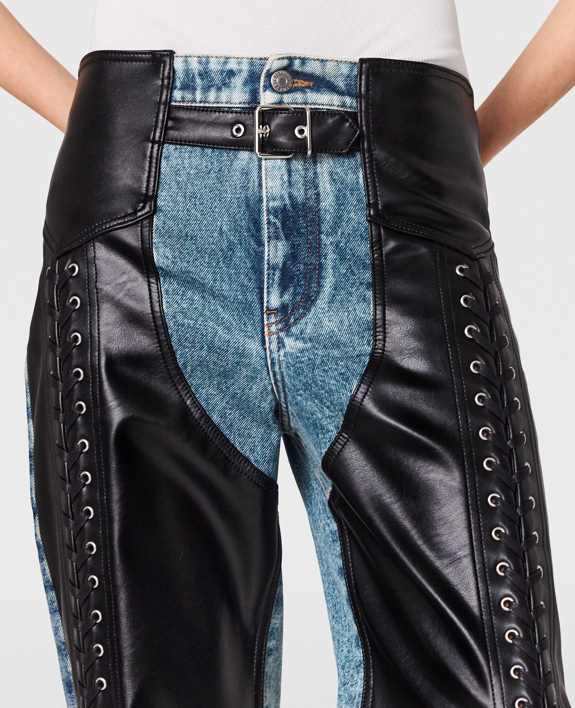 Lace-Up Vegan Chap Jeans-Black-large image number 4