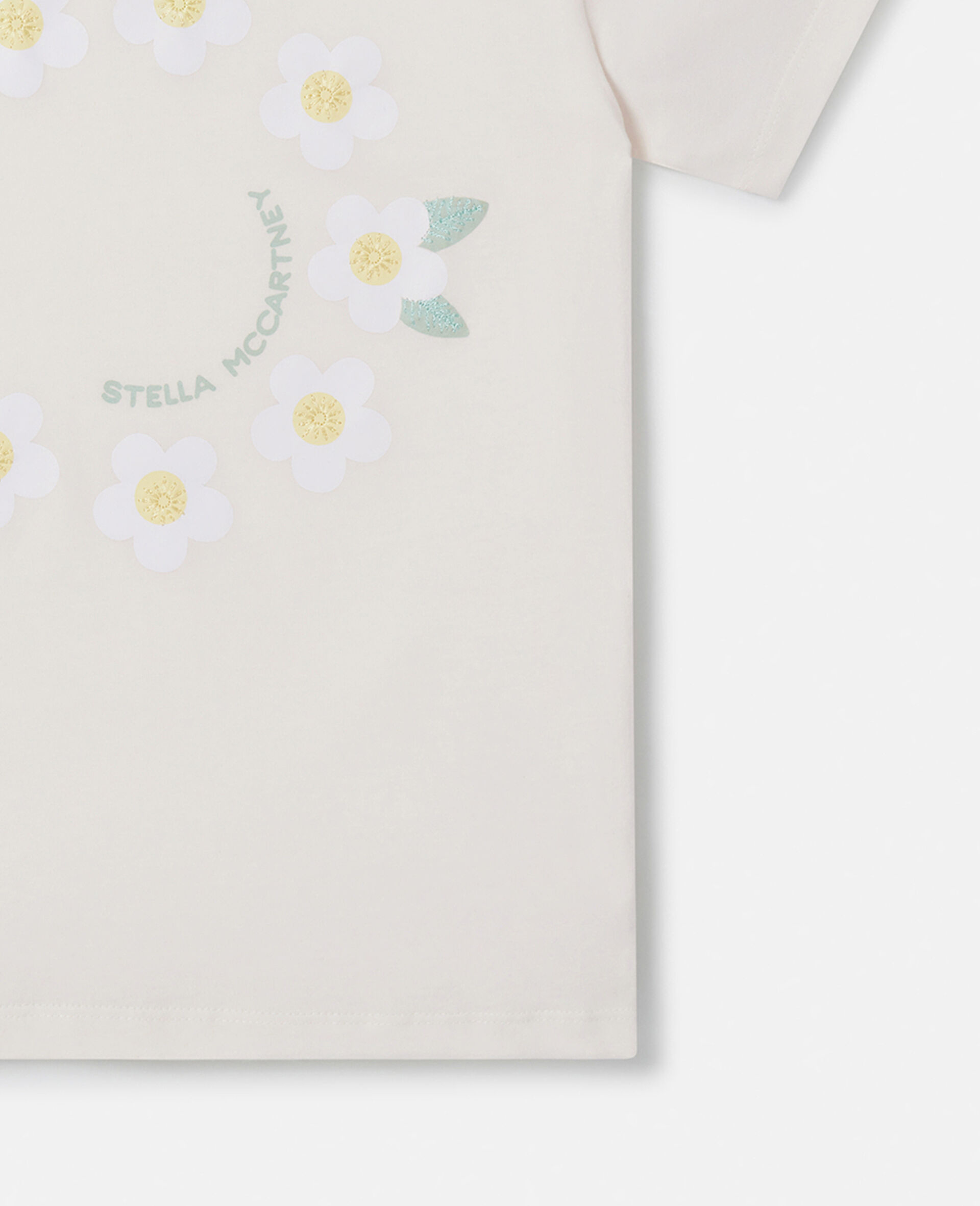 Daisy Circle Embroidery T-Shirt-White-large image number 1