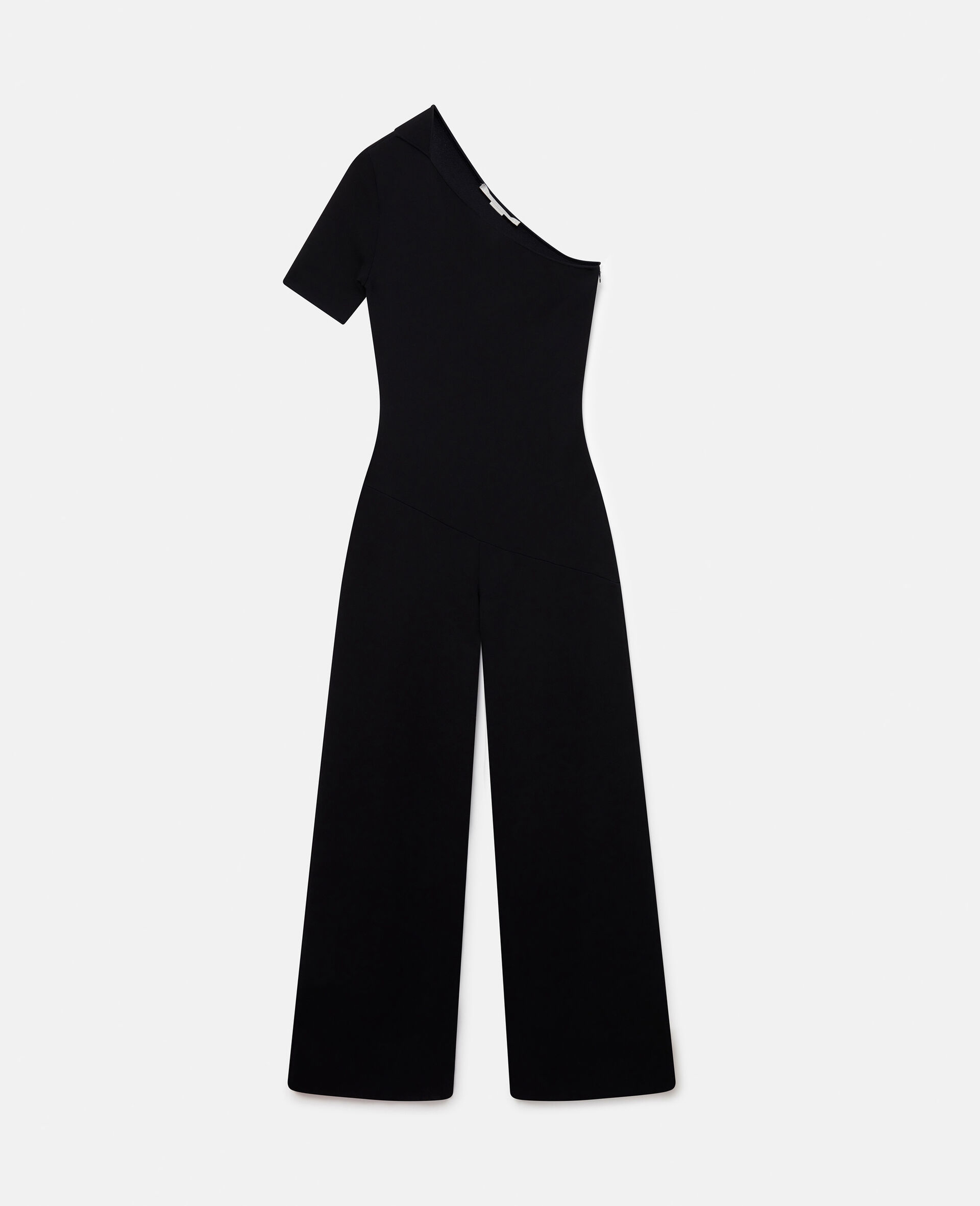Compact Knit One-Shoulder Jumpsuit-Black-large image number 0