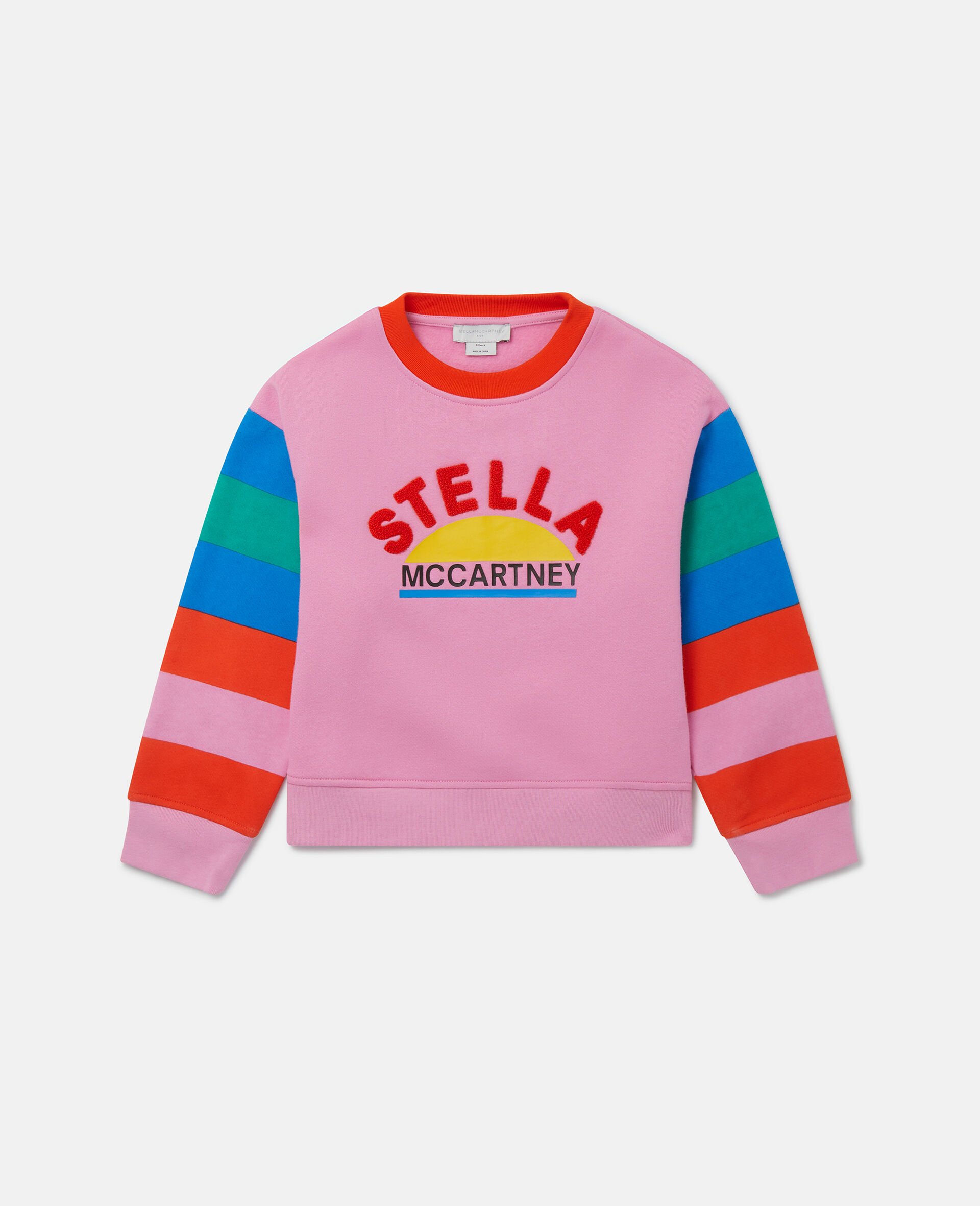 Logo Striped Sleeve Sweatshirt-Pink-model Logo Striped Sleeve Sweatshirt-Pink-model