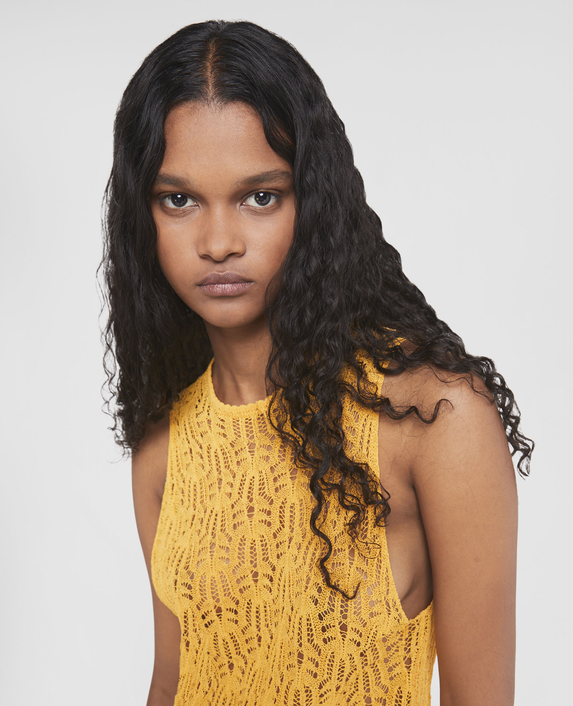 Pointelle Knit Tank Top-Yellow-large image number 3