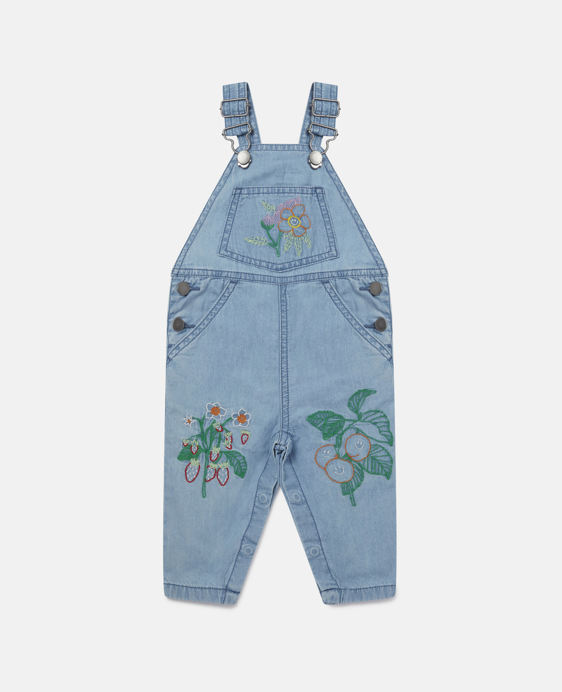 Chambray Embroidered Dungarees-Blue-large image number 0