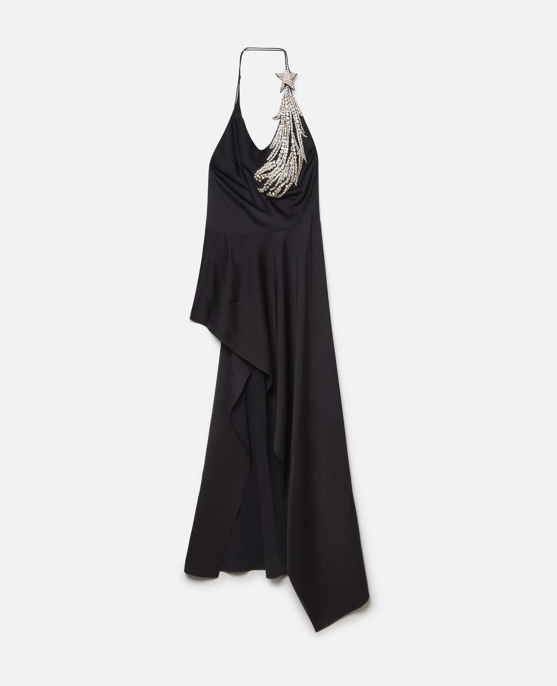 Crystal Strass Star Asymmetric Midi Dress-Black-medium