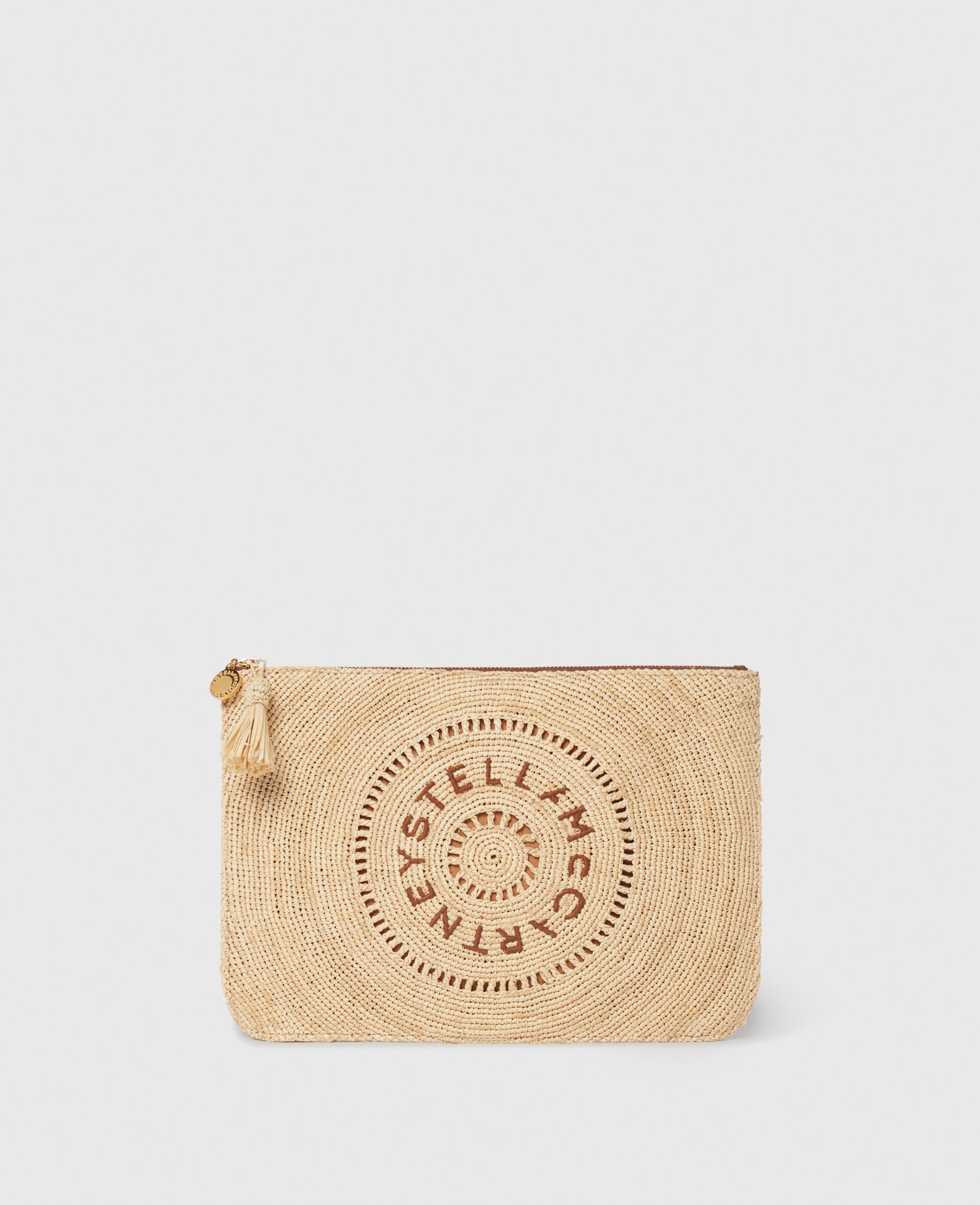 Logo Raffia Clutch Pouch-Beige-large image number 0