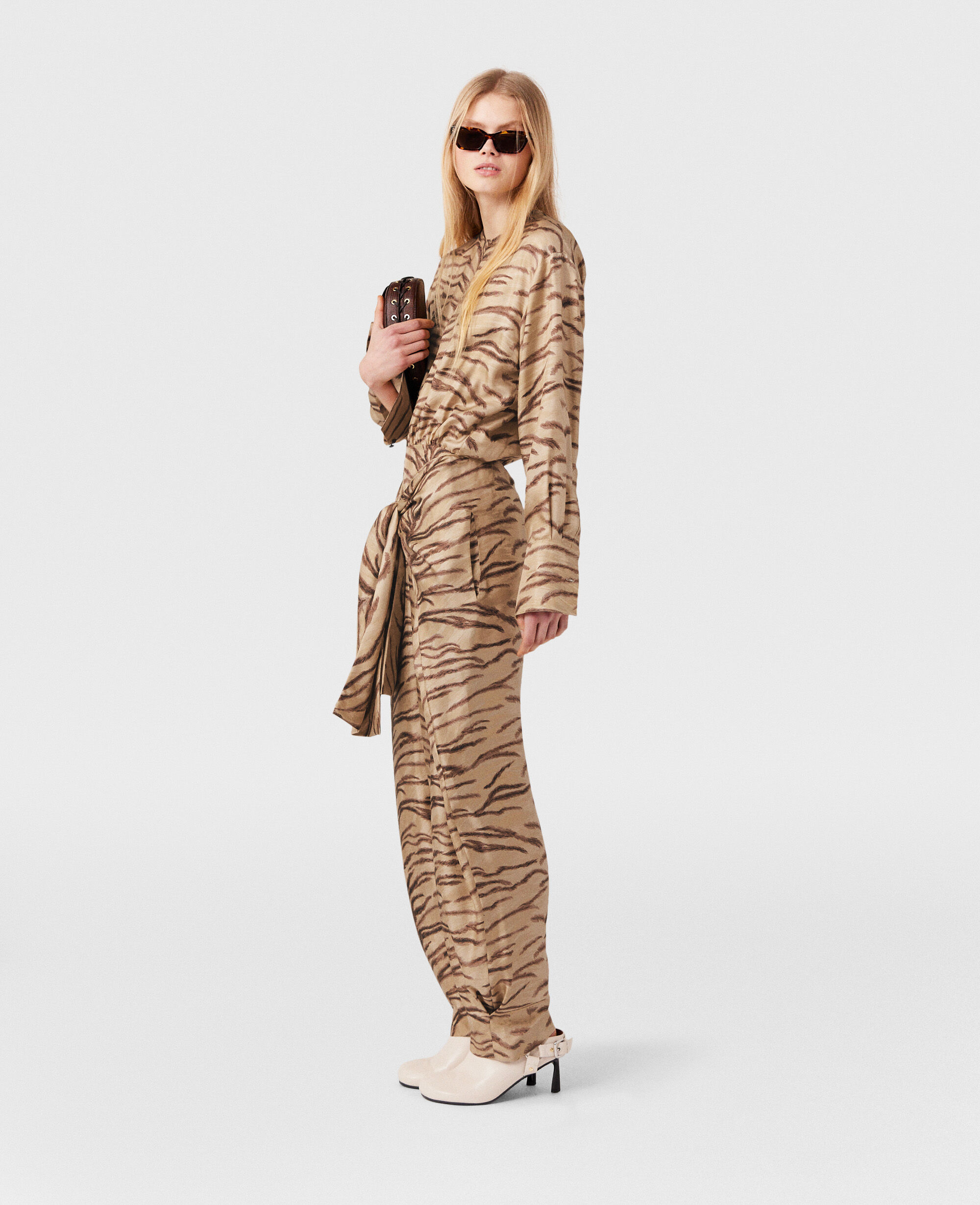 Women Natural tiger print Tiger Print Tie Front Jumpsuit Stella McCartney US