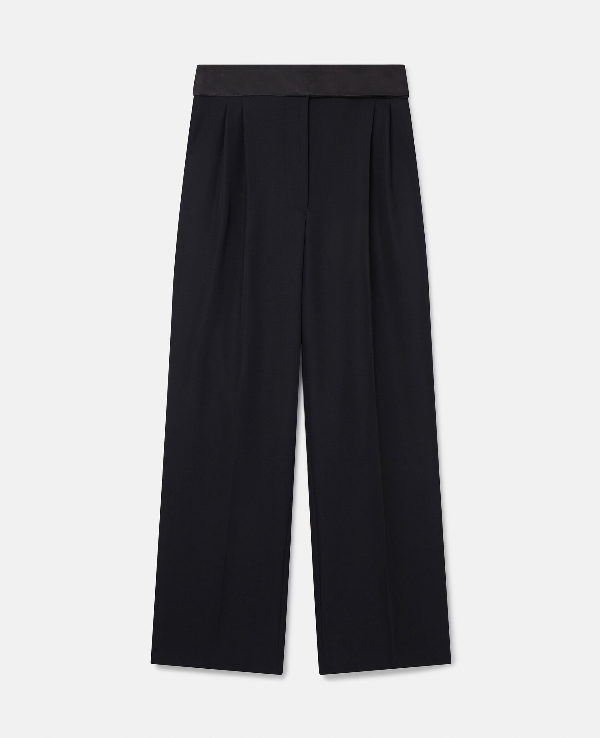 Wide Leg Tuxedo Trousers-Black-medium