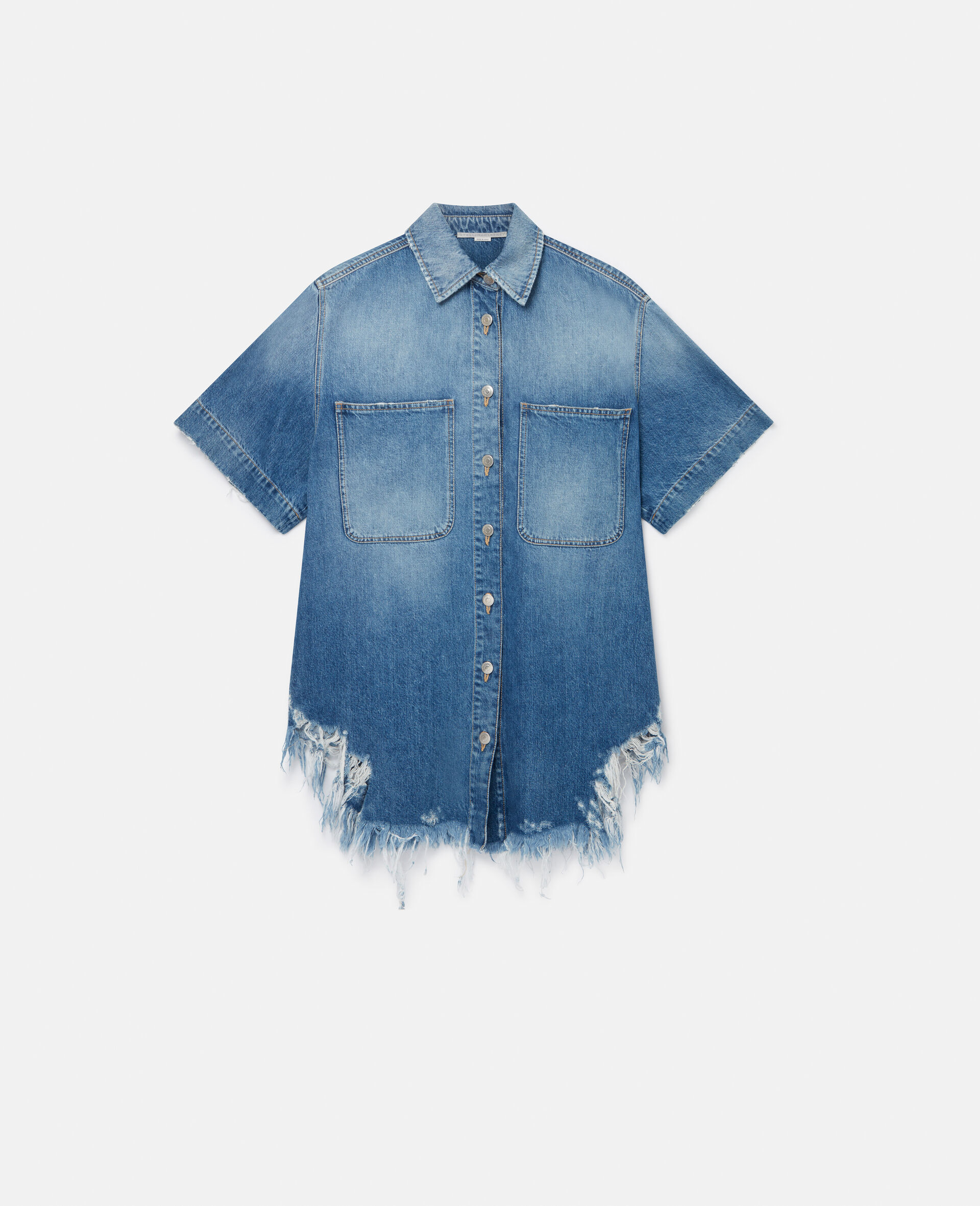 Vintage Wash Deconstructed Denim Shirt Dress-Blue-large image number 0