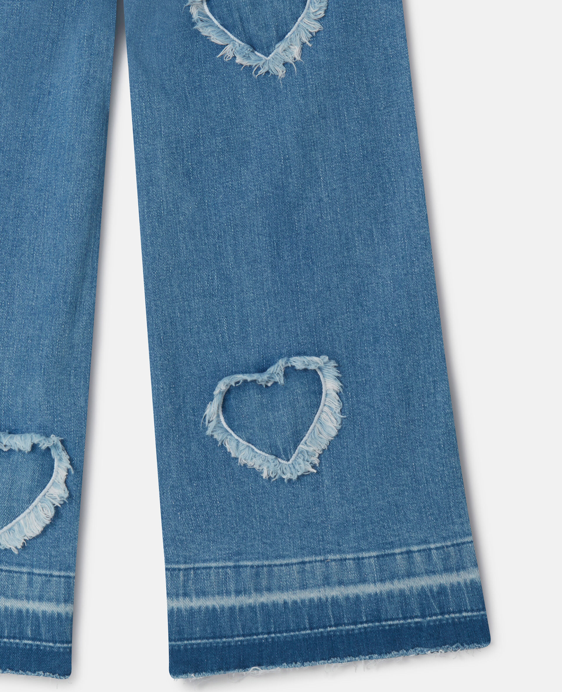 Fringed-Heart Patch Stretch-Denim Jeans-Blue-large image number 1