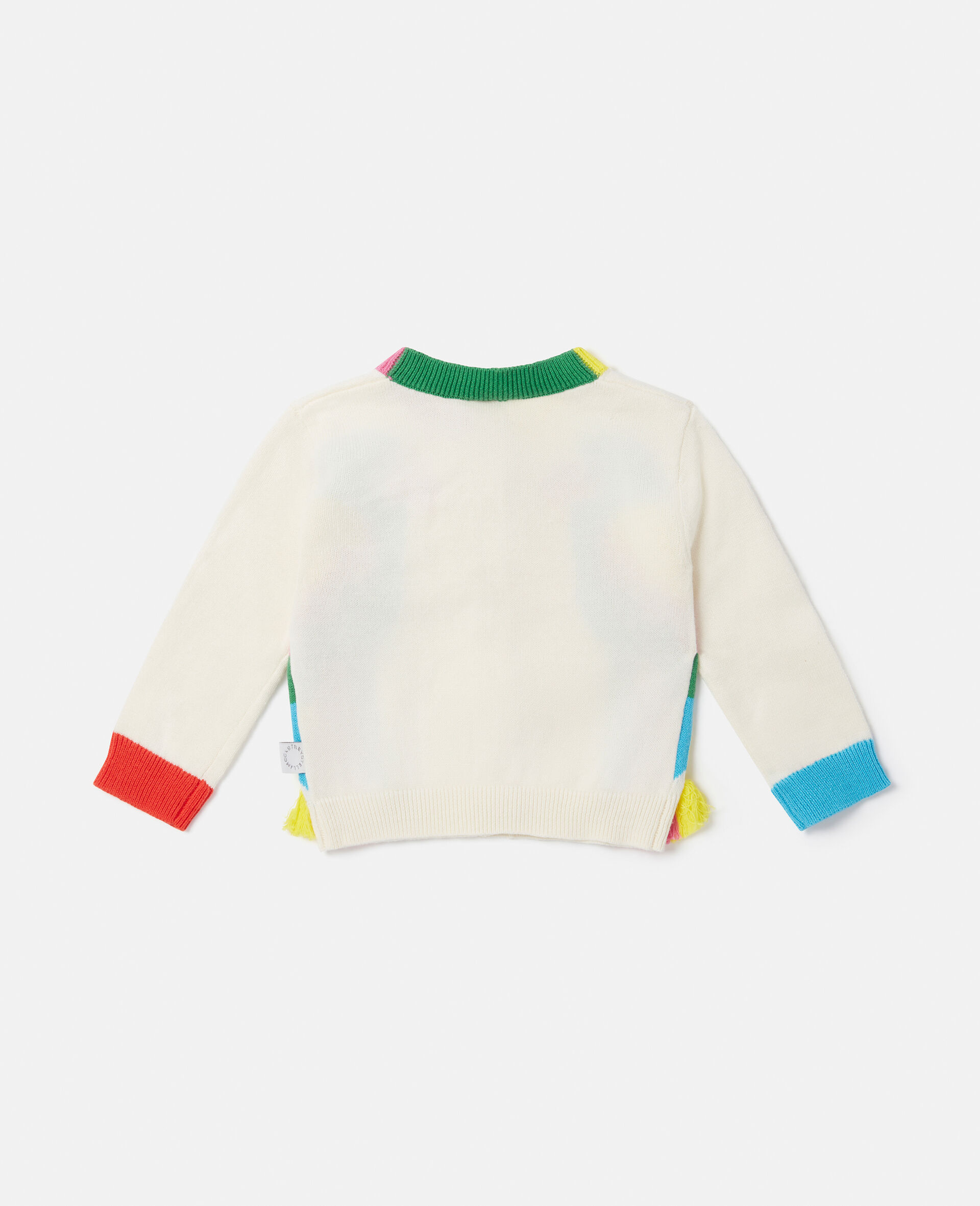 Double Parrot Intarsia Knit Fringed Cardigan-White-large image number 2