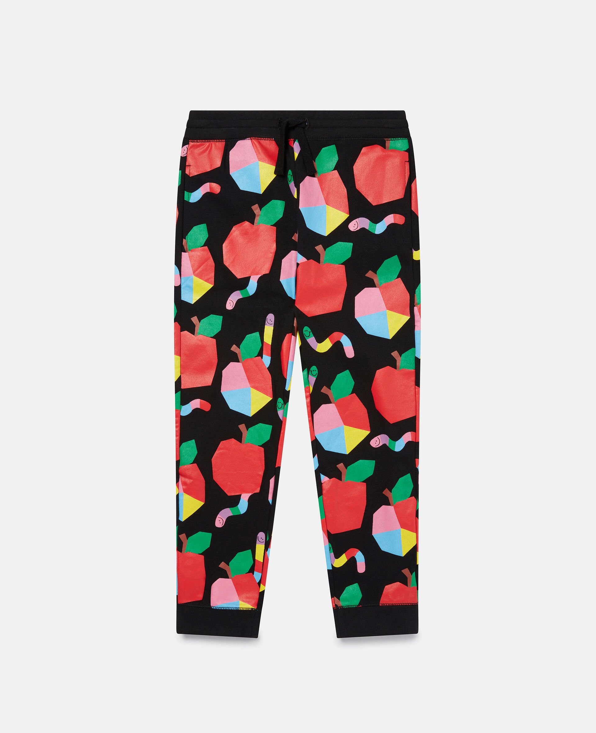 Apples & Worms Print Fleece Joggers-Black-large Apples & Worms Print Fleece Joggers-Black-large image number 0