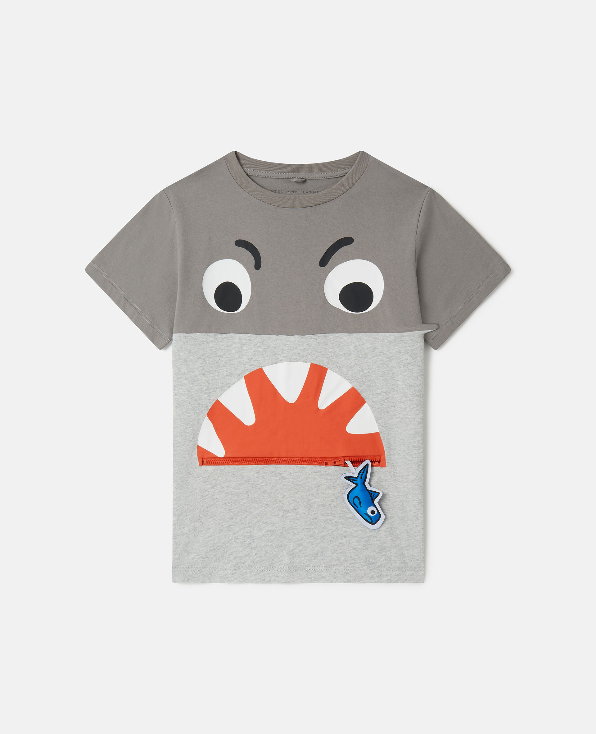 Shark Face Colourblock T-Shirt-Grau-model