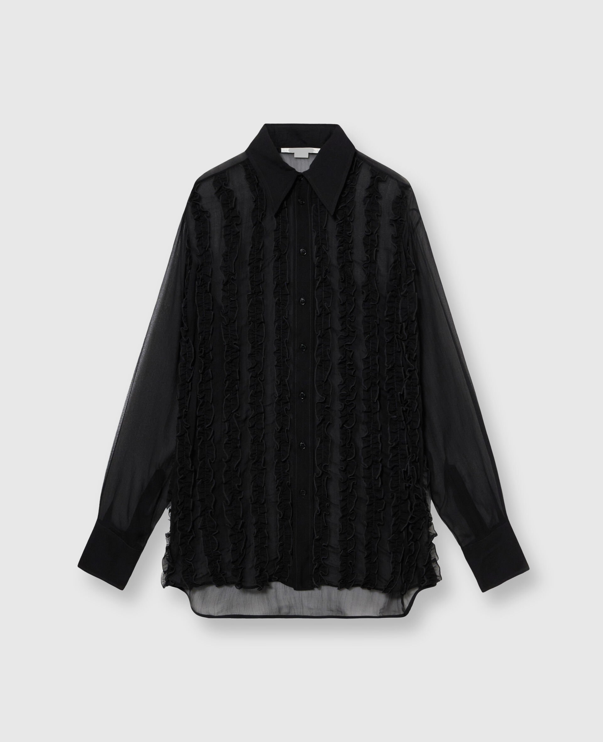 Sheer Ruffled Chiffon Shirt-Black-large image number 0