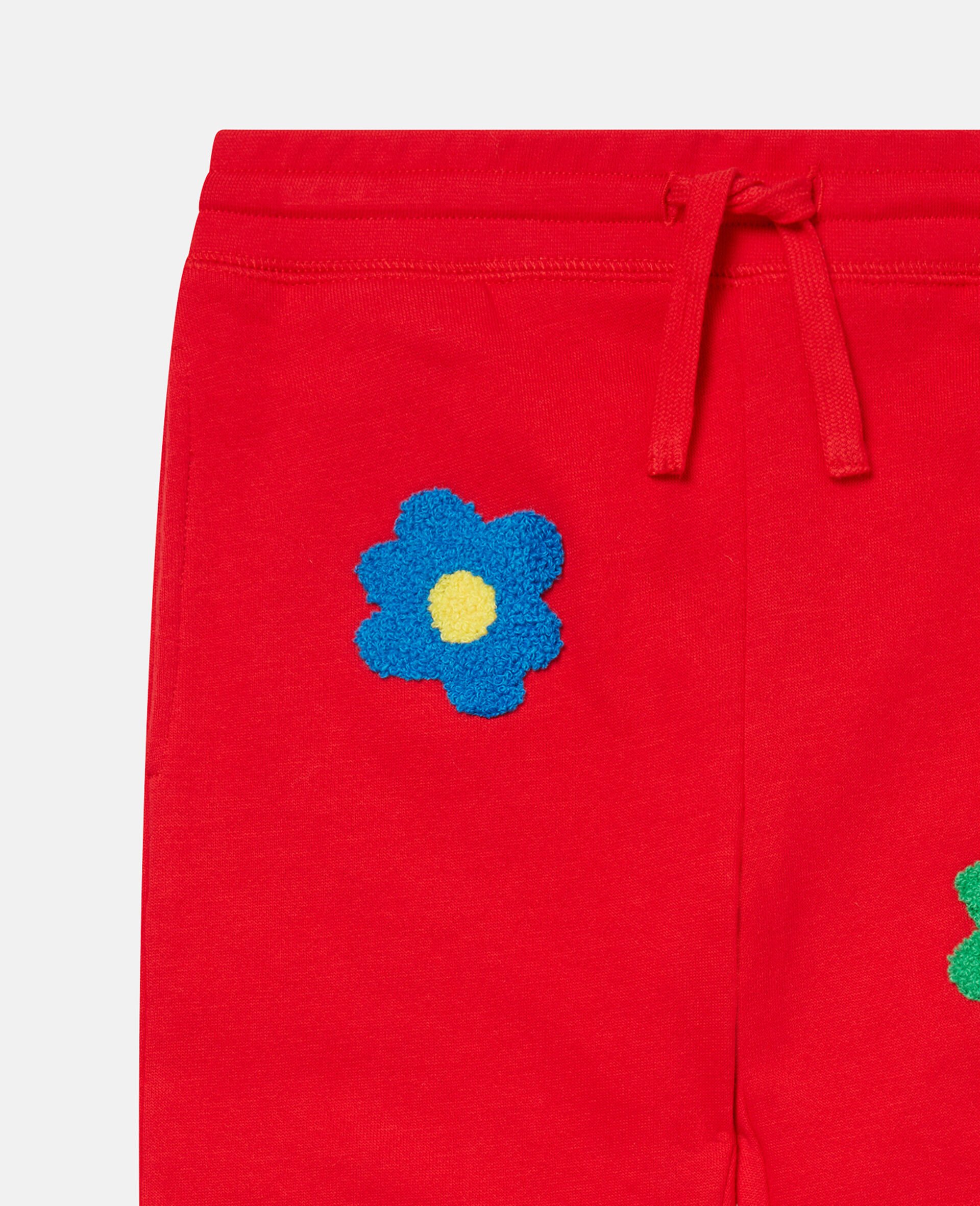 Flower Embroidered Fleece Joggers-Red-large image number 1
