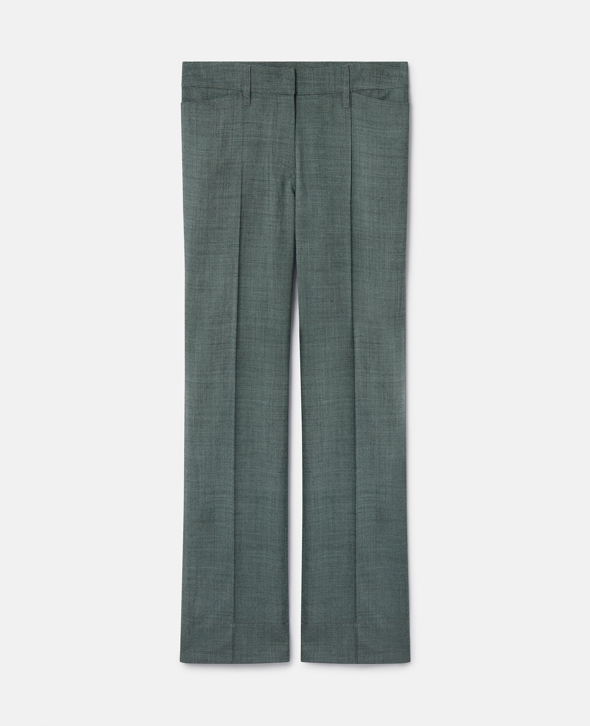 Pantalon de tailleur en laine moulinée-Vert-large image number 0